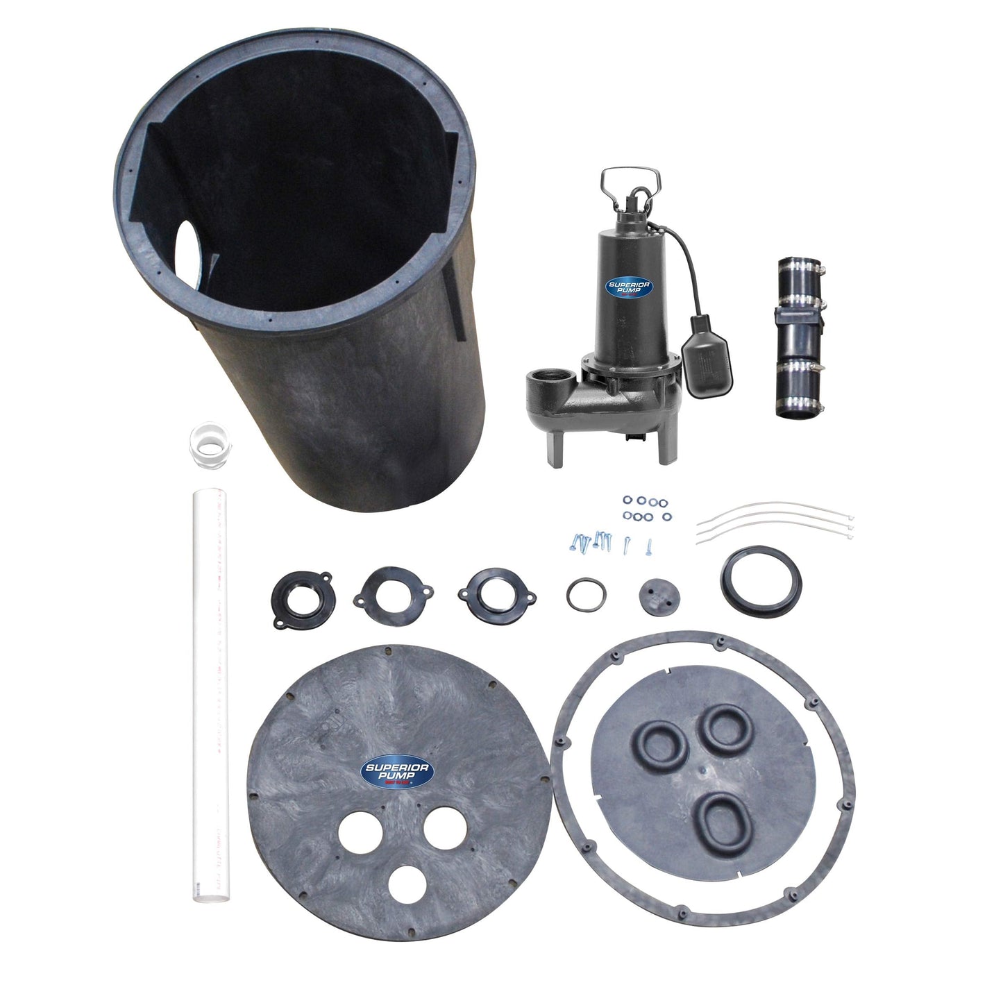 Superior Pump 93015-U Cast Iron Tethered Float Switch Sewage Pump with Basin Kit, 1/2 HP, Black & Eastman 2 Inch Slip Schedule 40 PVC Quarter Turn Ball Valve, Brass Plumbing Fitting, 20121