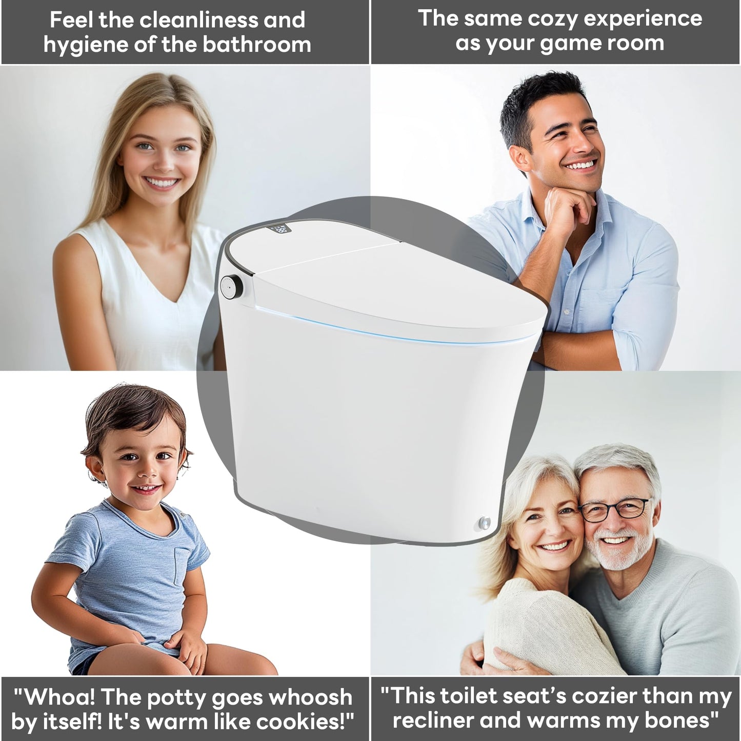 AKNIRL Smart Toilet with Bidet Built in, Luxury Bidet Toilet with Tank, Foam Dispenser for Self-Cleaning Shield, Heated Seat, Instant Warm Water & Dryer, Pump-Assist & Kick Flush, Digital Display