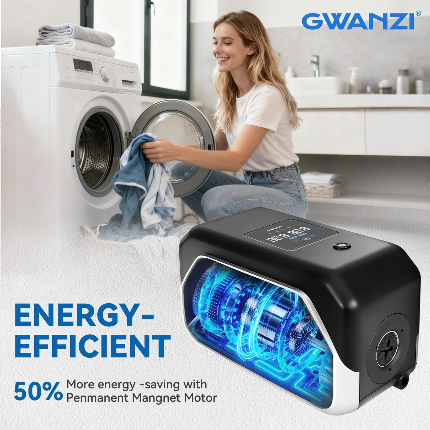 Gwanzi 1.2HP Whole House Variable Speed Water Pressure Booster Pump 90PSI 115V Automatic Penmanent Mangnet Motor Constant Pressure 1500GPH Wireless App Control for Home House Villa Apartmen