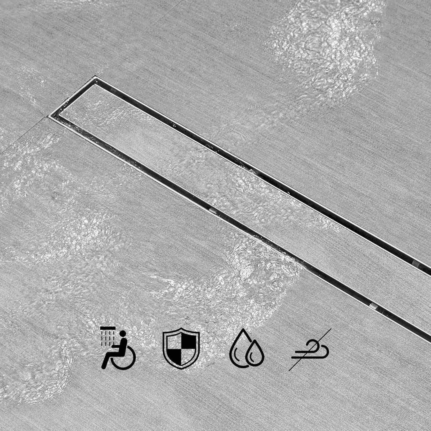SaniteModar Linear Shower Drain, Shower Drain 60 inch 2 in 1 Tile Insert and Flat Cover, Brushed 304 Stainless Steel Linear Drain with Leveling feet and Hair Strainer