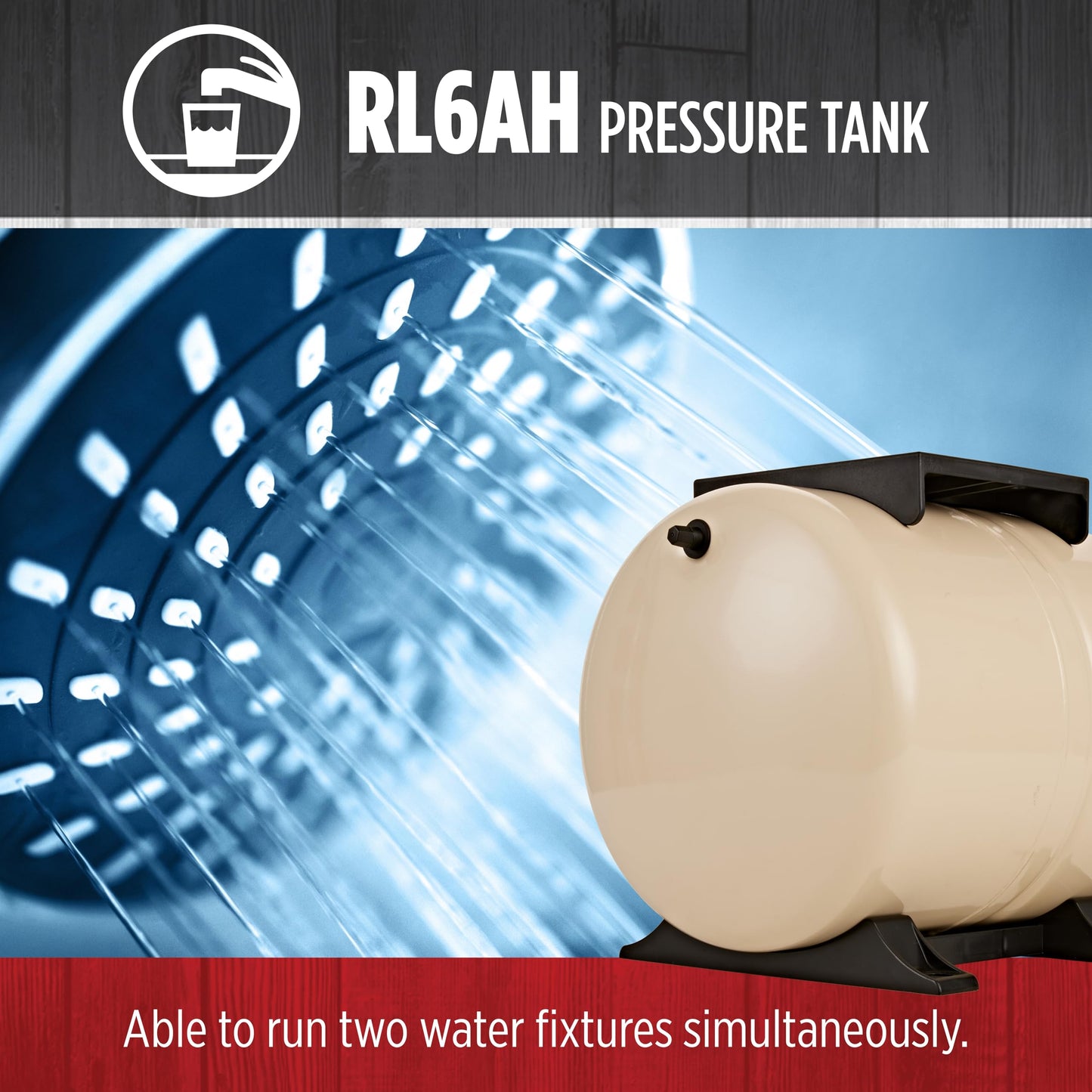 Red Lion RL6AH - 6-Gallon Horizontal Pre-Charged Pressure Tank with Pump Mounting Bracket and Thermoplastic Stand for Well Pumps, 3/4-Inch MNPT System Connection, Almond, 604629