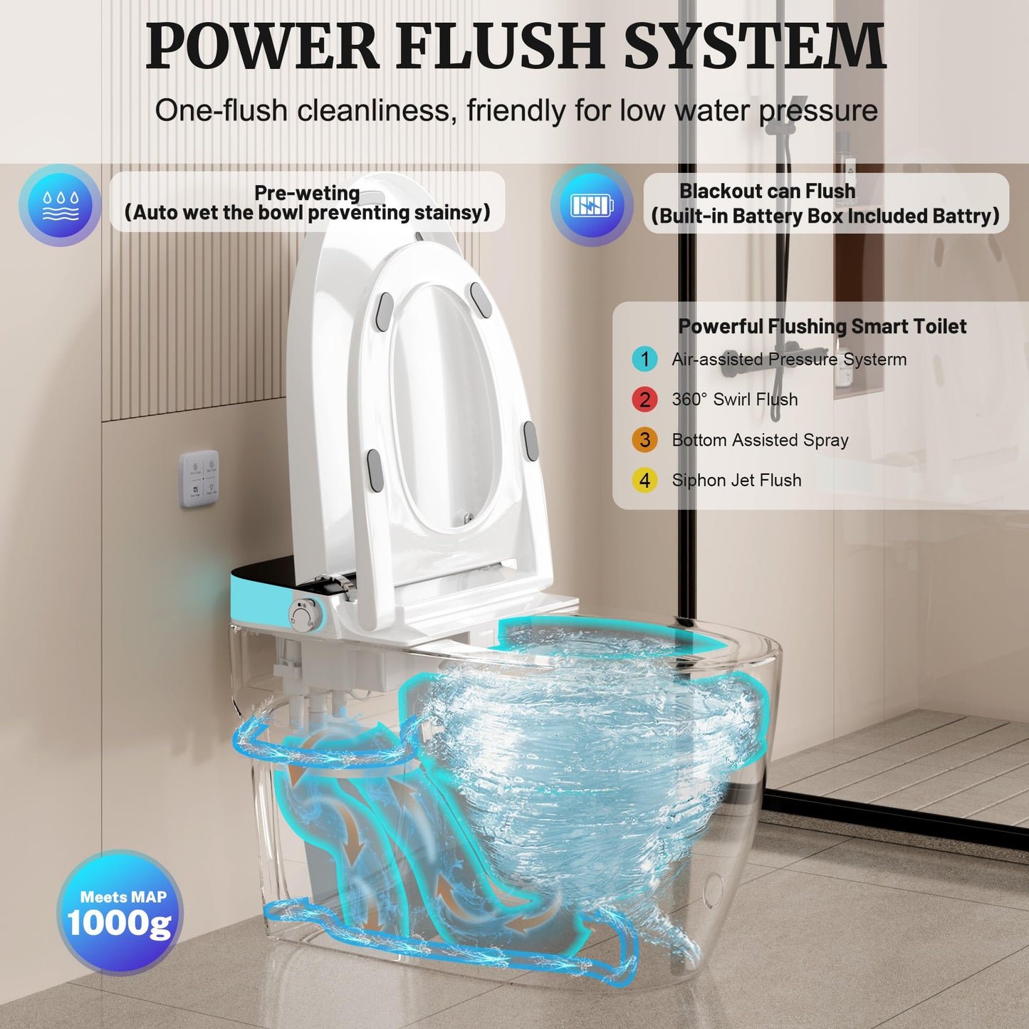 Smart Toilet with Auto Flush and Heated Seat, Electric Tankless Toilets with Dual Flush Remote - Pre-Wetting, One Piece Toilet for Bathrooms Soft-Close Seat & Lid, Night Light, LED Display