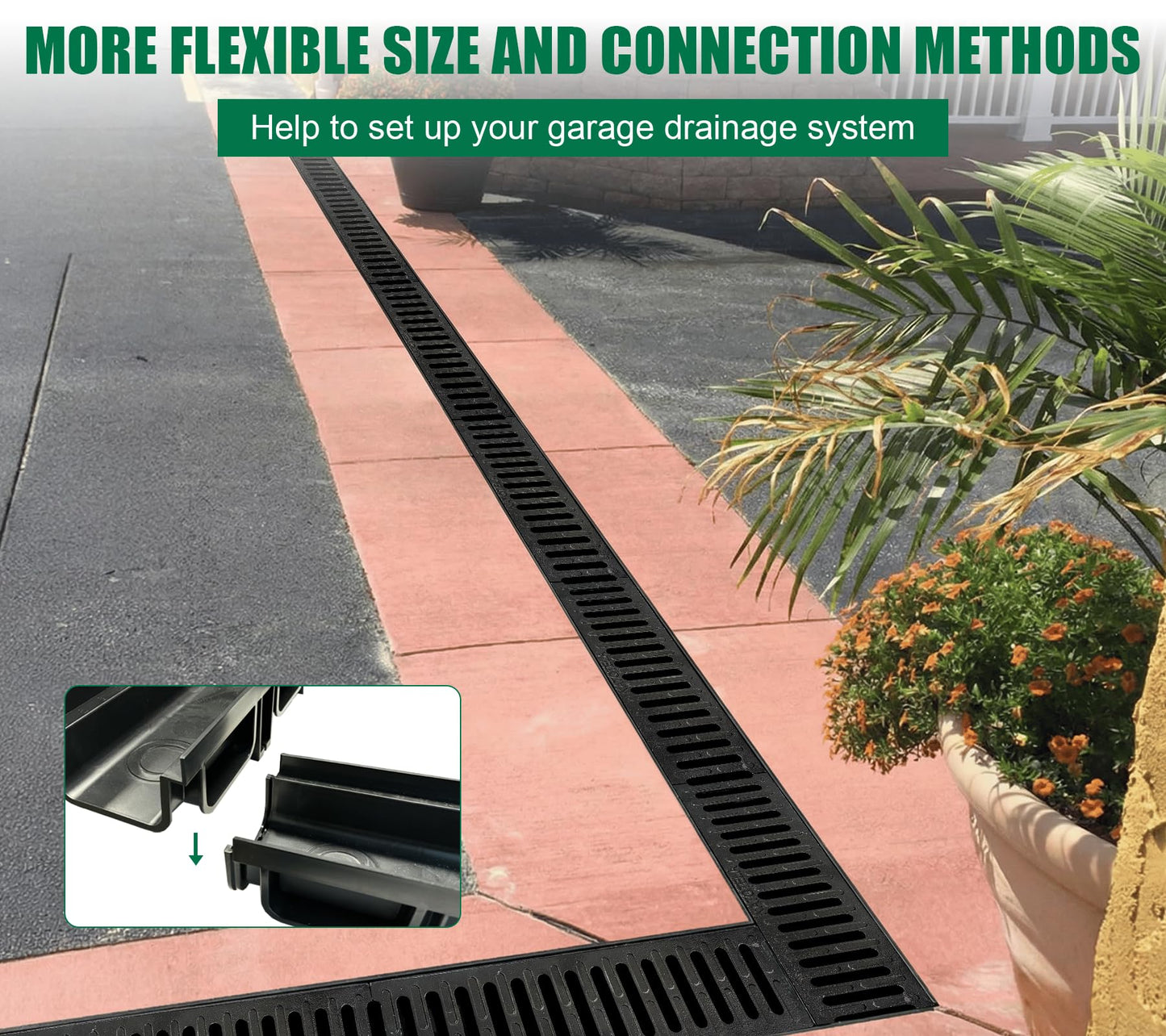 Natotela B Class Driveway Channel Drain with Ductile Iron Grate-19.7Lx5.5Wx3.9H in. Trench Drain System,6 Pack Total Length 118.2in,Heavy Duty Trench Drainage for Garage,Parking Lot,Concrete