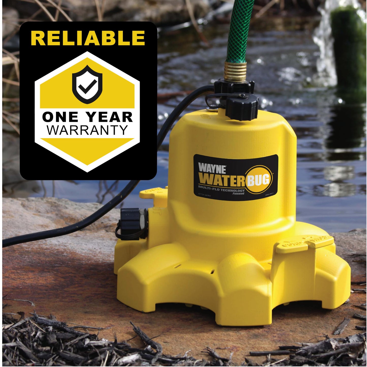 WAYNE - WaterBUG 1/6 HP 1350 GPH Submersible Pump with Multi-Flo Technology - Water Removal and Transfer Pump, Yellow