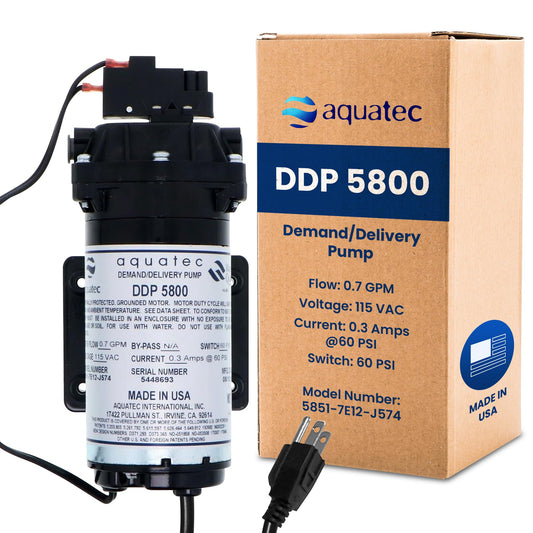 Aquatec DDP 5800 RO Delivery Demand Pump, 0.7 GPM, 3/8-Inch Quick Connect, 120V – High Flow Rate, Durable, Compact, Quiet, Compatible with Most Tank-Based Reverse Osmosis Systems 5851-7E12-J574