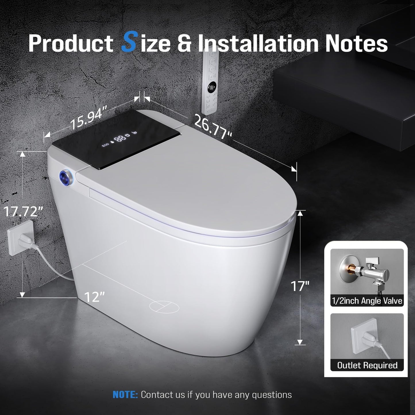 Smart Toilet with Bidet Built In, Heated Seat & Dual Auto Flush, Foot Sensor, Tankless Modern Elongated Electric Toilet with Warm Water Wash, Air Dryer, LED Display & 1000g MaP Flush, 1.28 GPF