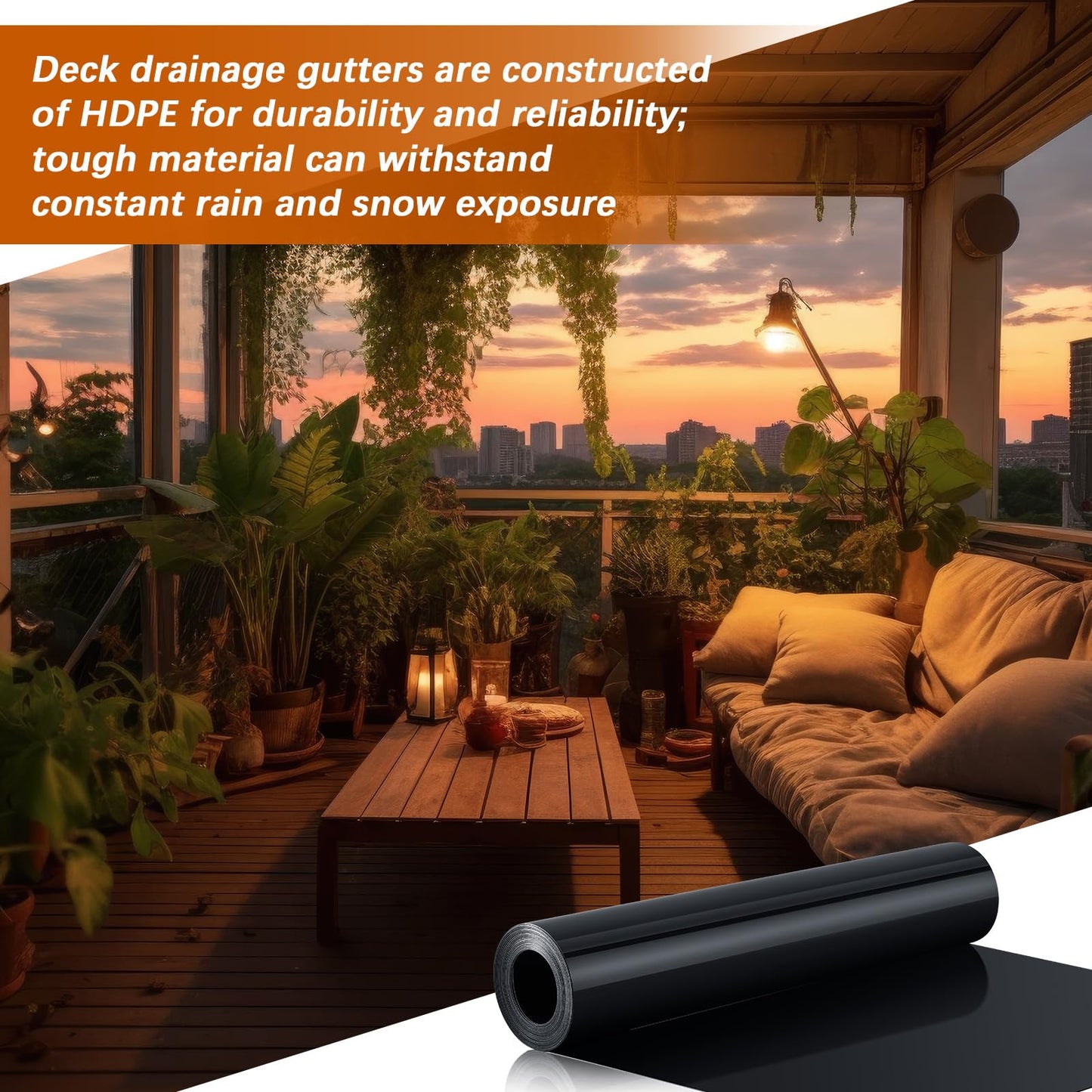 Pangda 8 Rolls 16 ft x 19.69 Inches Black Under Deck Drainage System Bulk HDPE Waterproofing Membrane Trough Black Rain Deck Drainage System Trough Unders Systems Outdoor for Underdeck Ceiling