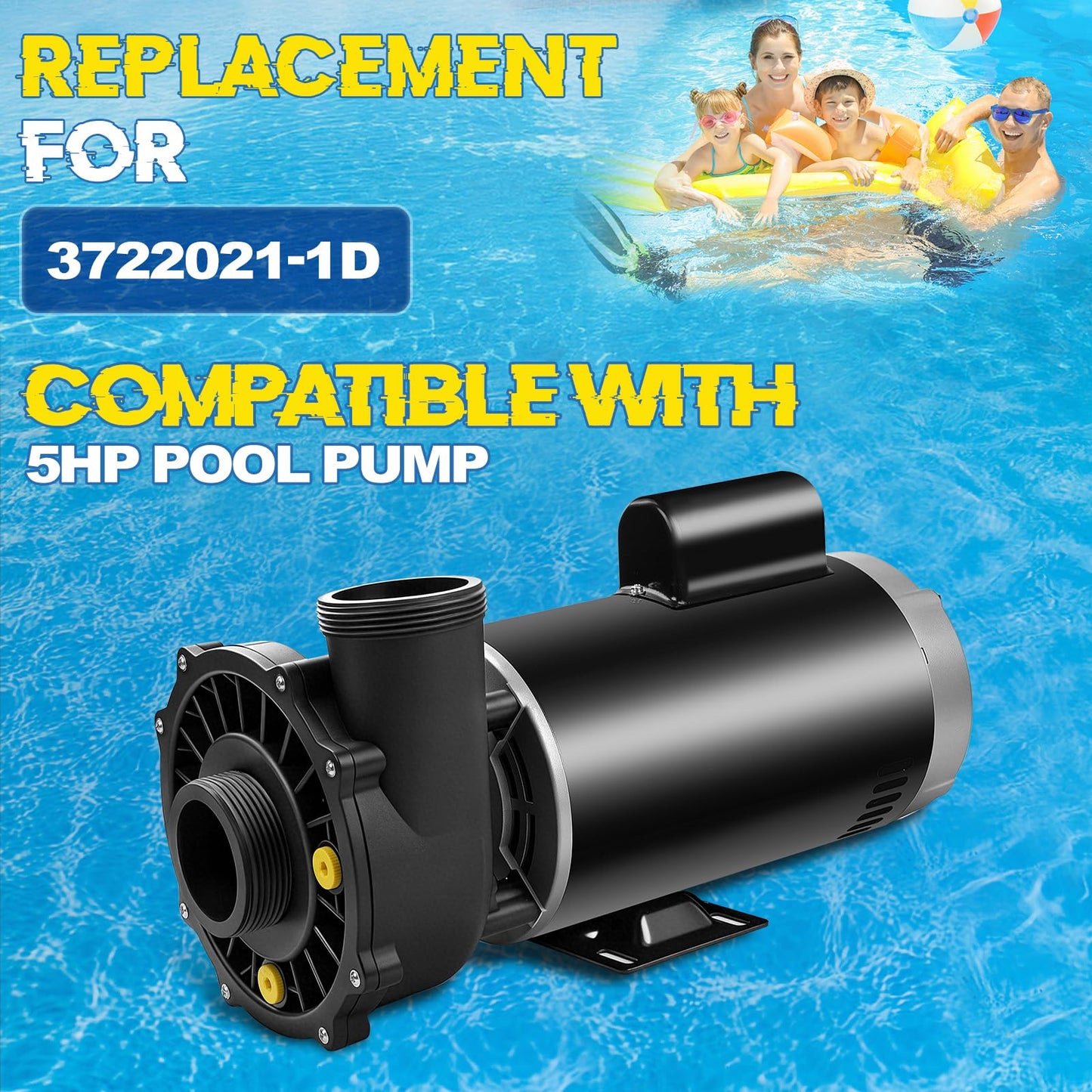 3722021-1D 56 Frame 5 hp Spa Pump, 2-Speed 230V Hot Tub Pump Standard Pool Pump, 2" Inlet/Outlet, Compatible with Waterway Executive 50