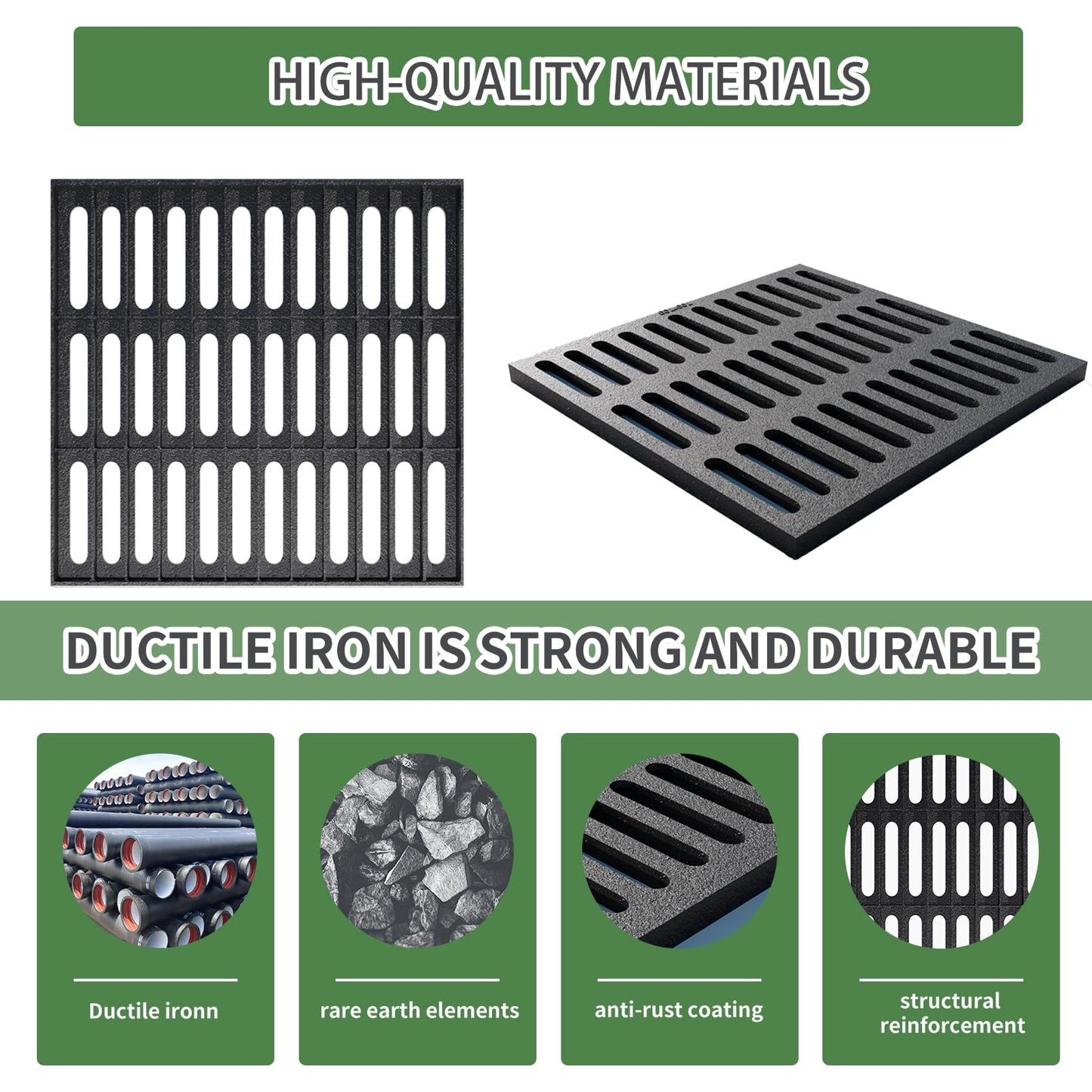 Cast Iron Drain Grate, 24 * 24in Heavy Duty Outdoor Drain Cover, B125 Class Channel Grate, Metal Sewer Grate, Black Square Drainage Grate for Concrete Floor, Yard, Driveway & Garage.
