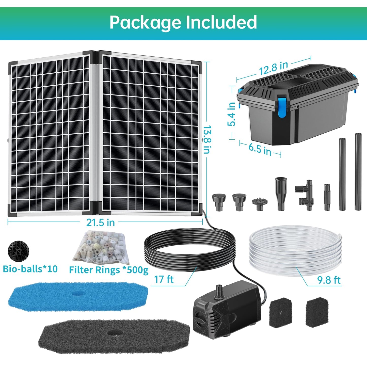 Antfraer 40W Solar Pond Filter with Water Pump, Pond Filter Box with Pond Filter Box, Pond Pump with 6.6ft Clear Tubing for Outdoor Pond Waterfall Garden Fountain Water Feature