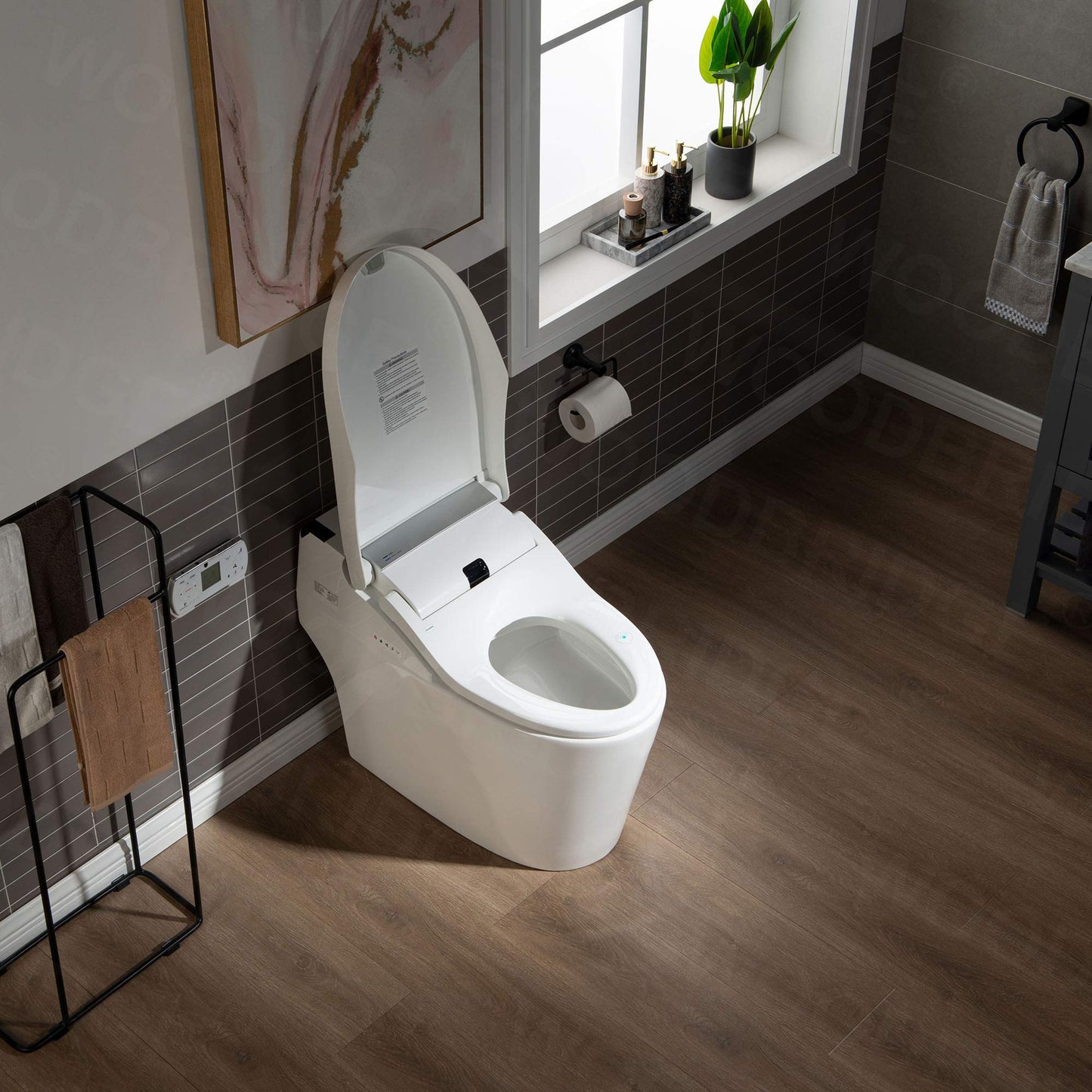 WOODBRIDGE B0960S Auto Flush, Auto Open & Auto Close, 1.28 GPF Single Flush Toilet with Intelligent Smart Seat and Wireless Remote Control, Chair Height