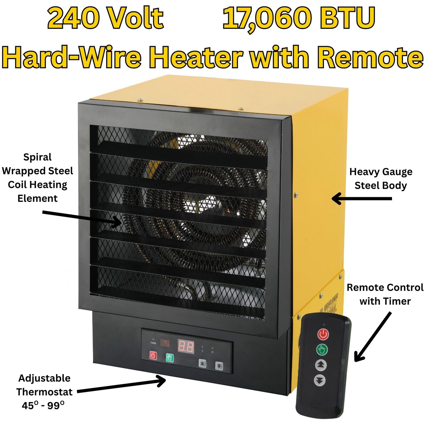 Dura Heat EWH5510 Electric Forced Air Heater with Remote Control 17,060 Btu, Yellow, Large