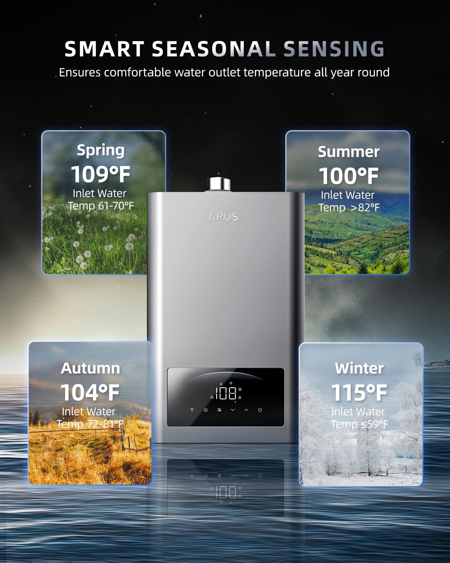 APUS Tankless Water Heater Propane, 140,000 BTU Indoor Installation Up to 6.8 GPM, Zero Cold Water Technology for Instant Hot Water on Demand, Smart Wi-Fi App Control