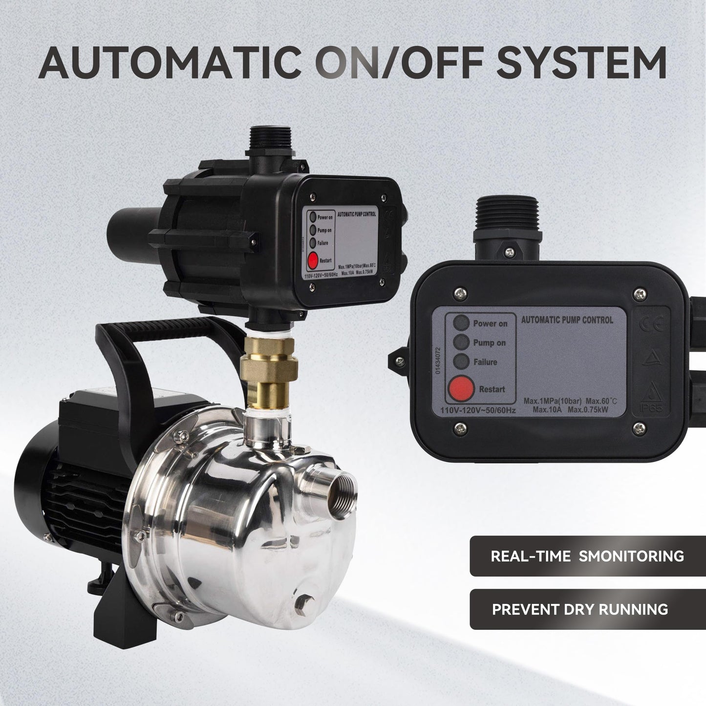 BACOENG Auto ON/OFF Stainless Steel Water Pressure Booster Pump w/Smart Controller for Tankless Water Supply Pressurization