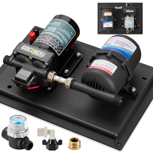 [Upgraded Version] RV Fresh Water Pump with 0.75L 125PSI Pre-Pressurized Accumulator Tank, 12V DC Water Pump, 6GPM 70PSI Self-Priming Diaphragm Pump with Pressure Switch and Strainer