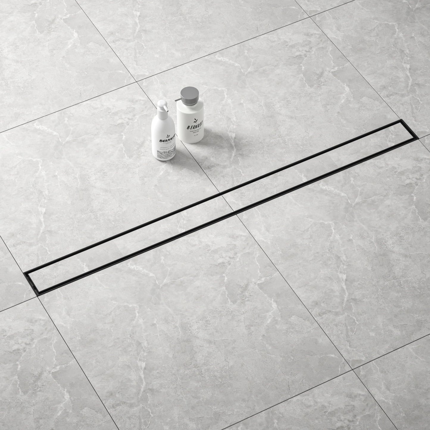 Bernkot Linear Shower Drain 42", Matte Black Floor Drain with Tiled Insert Grate & Hair Strainer, 304 Stainless Steel Bathroom 2-in-1 Tiled in Drain, CUPC Certified (Matte Black, 42'')