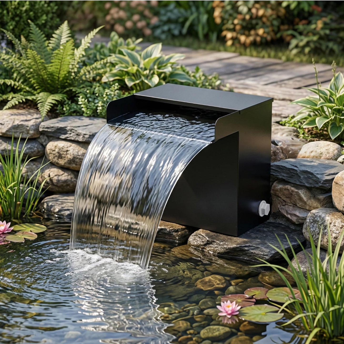 Pond Waterfall Spillway Kit with 800 GPH Pump, 5-Layer Filtration system, 9.8FT Oxford Hose, Complete Pond Kit for Outdoor Ponds, Koi Pond Waterfall Kit, Fountain Feature (12"L x 10.4"W x 12.5"H)