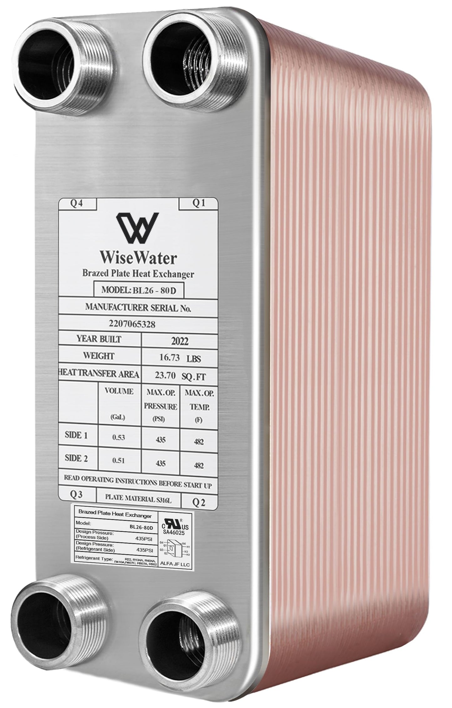 AB Plate Heat Exchanger, 4"x 12" 80 Plates Water To Water Heat Exchanger, Copper/SS316L Stainless Steel Brazed Plate Heat Exchanger For Floor Heating, Water Heating, Snow Melting