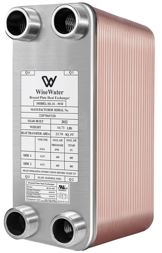 AB Plate Heat Exchanger, 4"x 12" 80 Plates Water To Water Heat Exchanger, Copper/SS316L Stainless Steel Brazed Plate Heat Exchanger For Floor Heating, Water Heating, Snow Melting