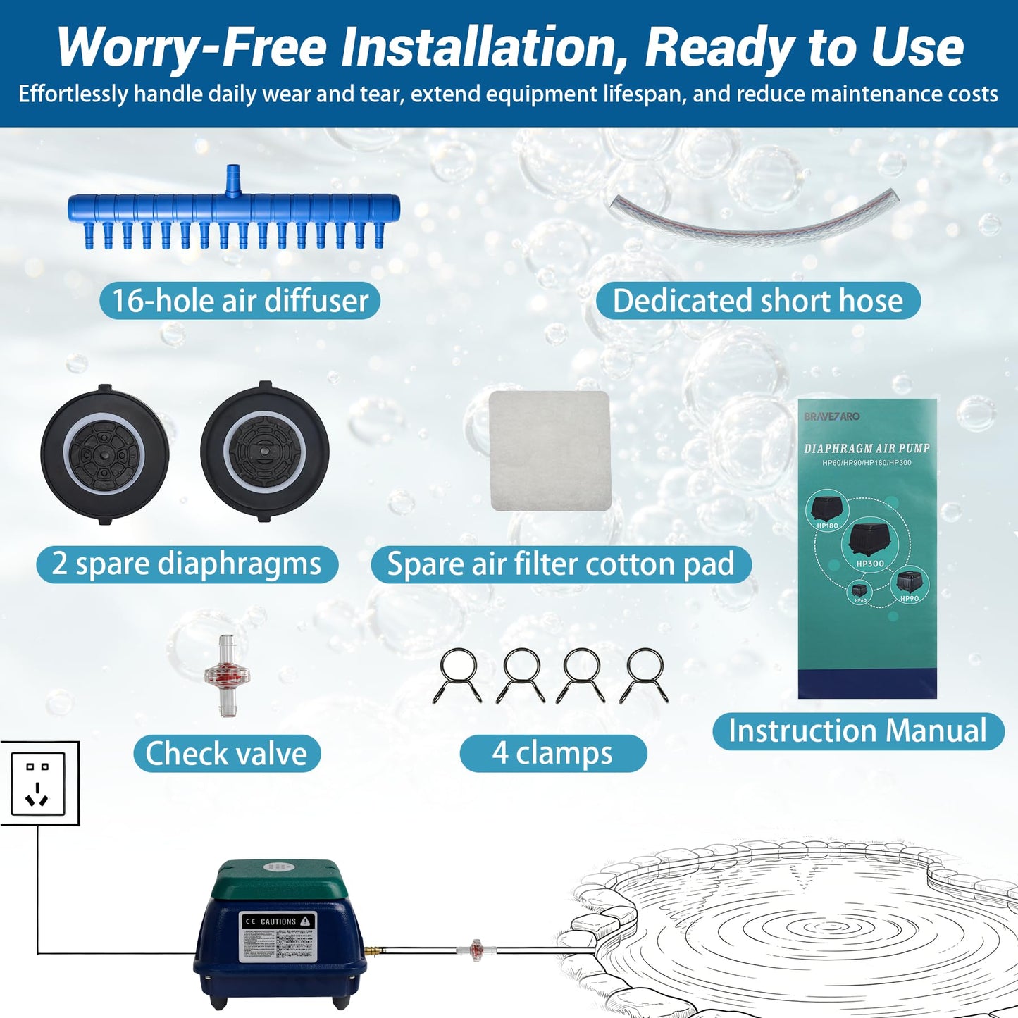Upgraded HP-90 Pond Aerator/Septic Tank Linear Air Pump, Powerful 1350GPH Aeration System, Linear Air Pump for Oxygenation, for Koi Ponds/Aquariums/Wastewater Treatment/Fish Farms/Seafood Restaurants