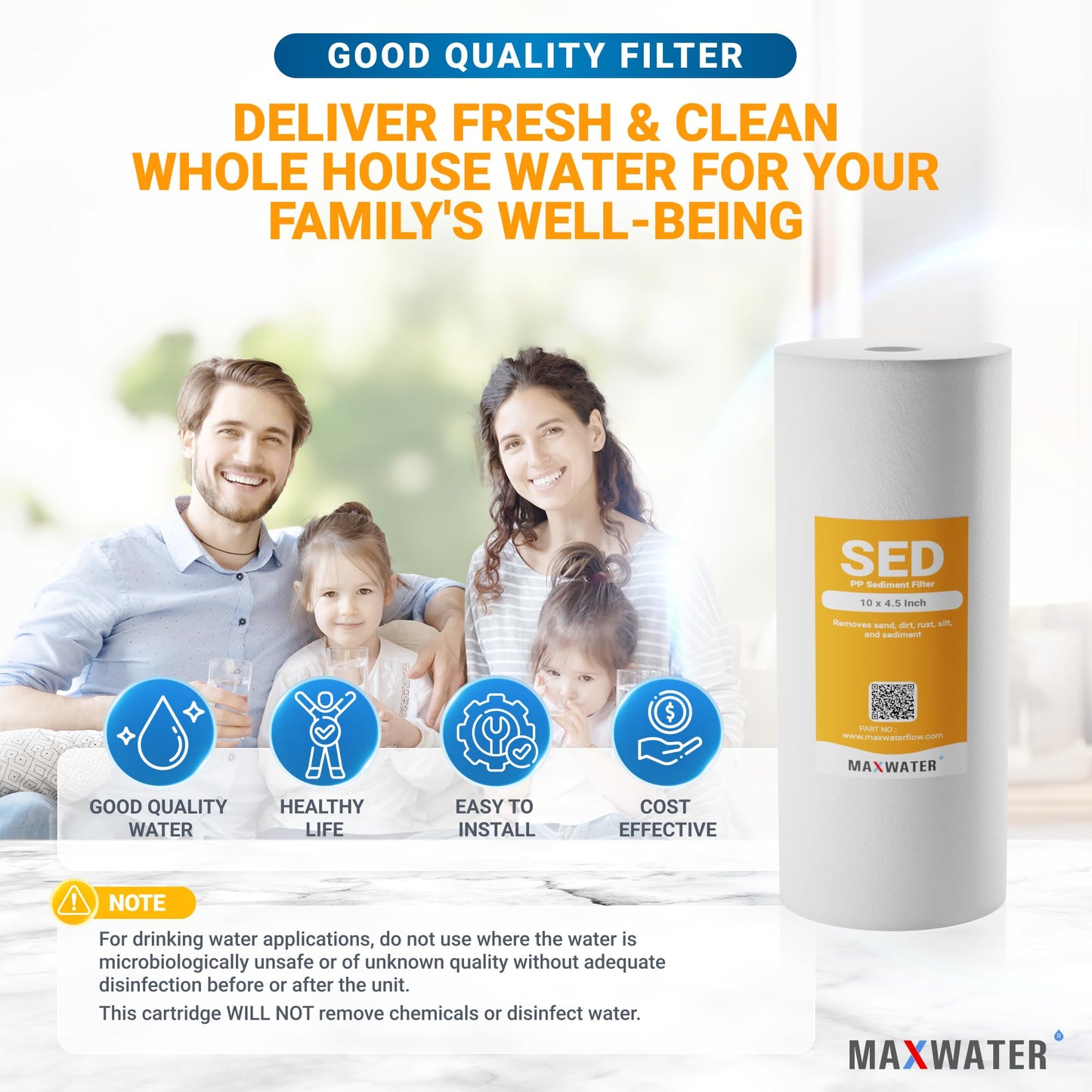 Max Water 10 Micron 10 x 4.5 inch Whole house Sediment Water Filter | Meltblown Polypropylene Well Water Filter Replacement Cartridges for DGD-5005, AP810, SDC-45-1001, GXWH30C, PP10BB (20 Pack)