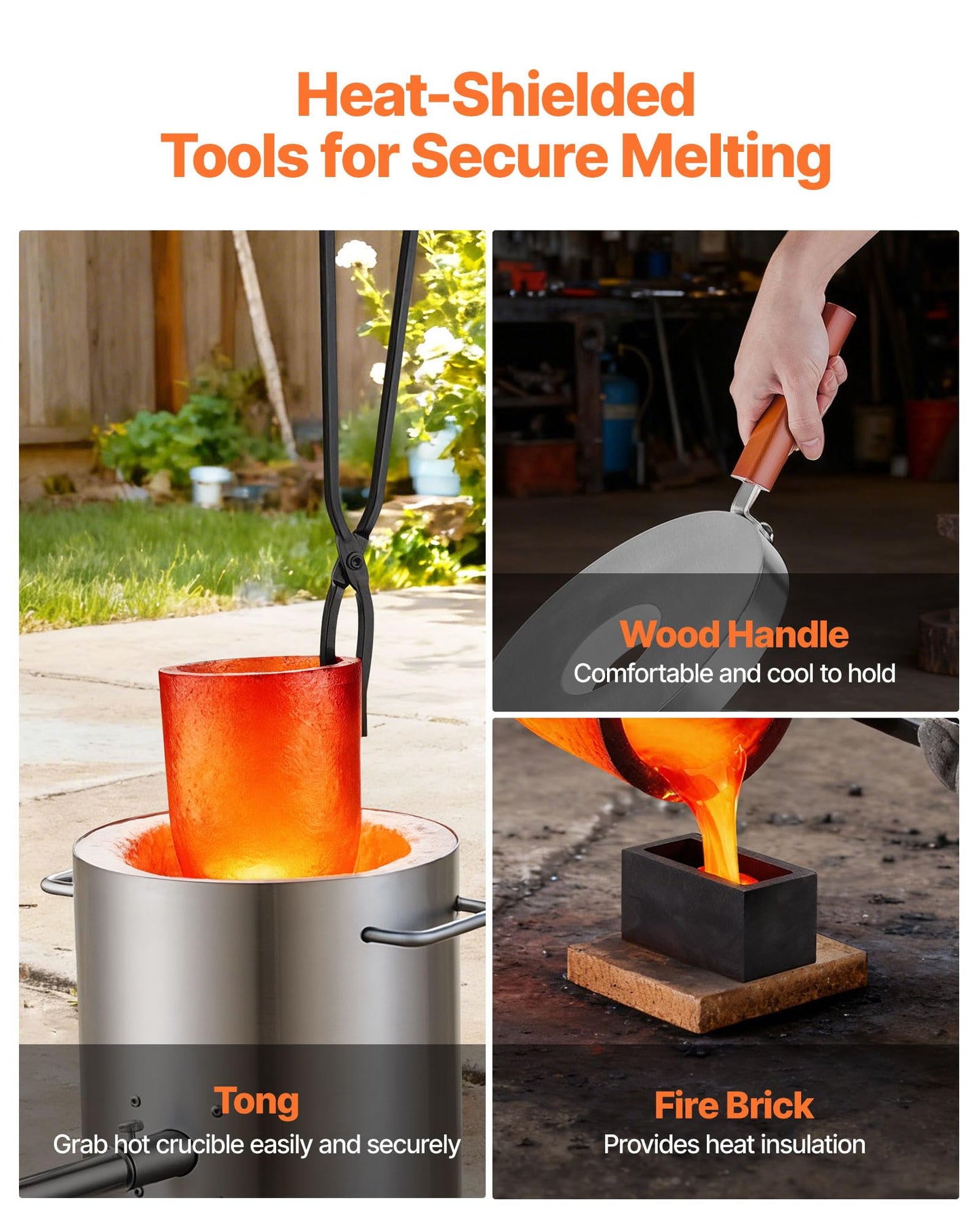VEVOR 8KG Propane Melting Furnace Kit, Gas Metal Smelting Kit, Foundry Home Kiln with Crucible, Tongs, Wooden Handle, Forge Casting Tool for Gold Silver Copper Aluminum Metal Recycle