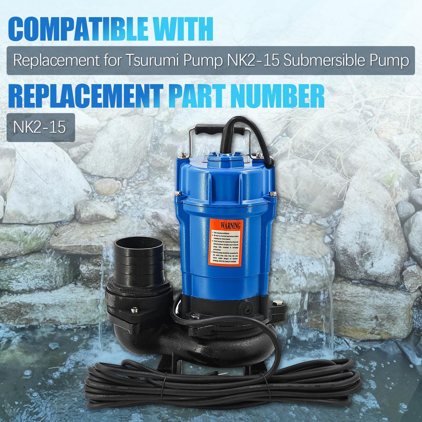 NK2-15 2 HP 110 V 3 in Discharge Electric Submersible Pump Replacement for NK2-15 Sewage Effluent Dewatering Pump Single Phase 110 GPM / 6600 GPH 3420 RPM