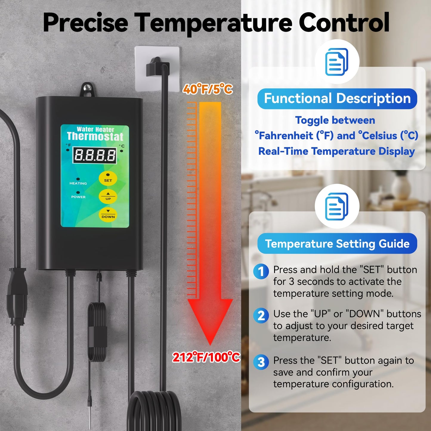 3500W Immersion Heater for Large Pool & Commercial Heater, Stainless Steel Submersible Immersion Heater with GFCI & Thermostat, for Large Above Ground Pool, Extra Large Stock Tank, Commercial Use