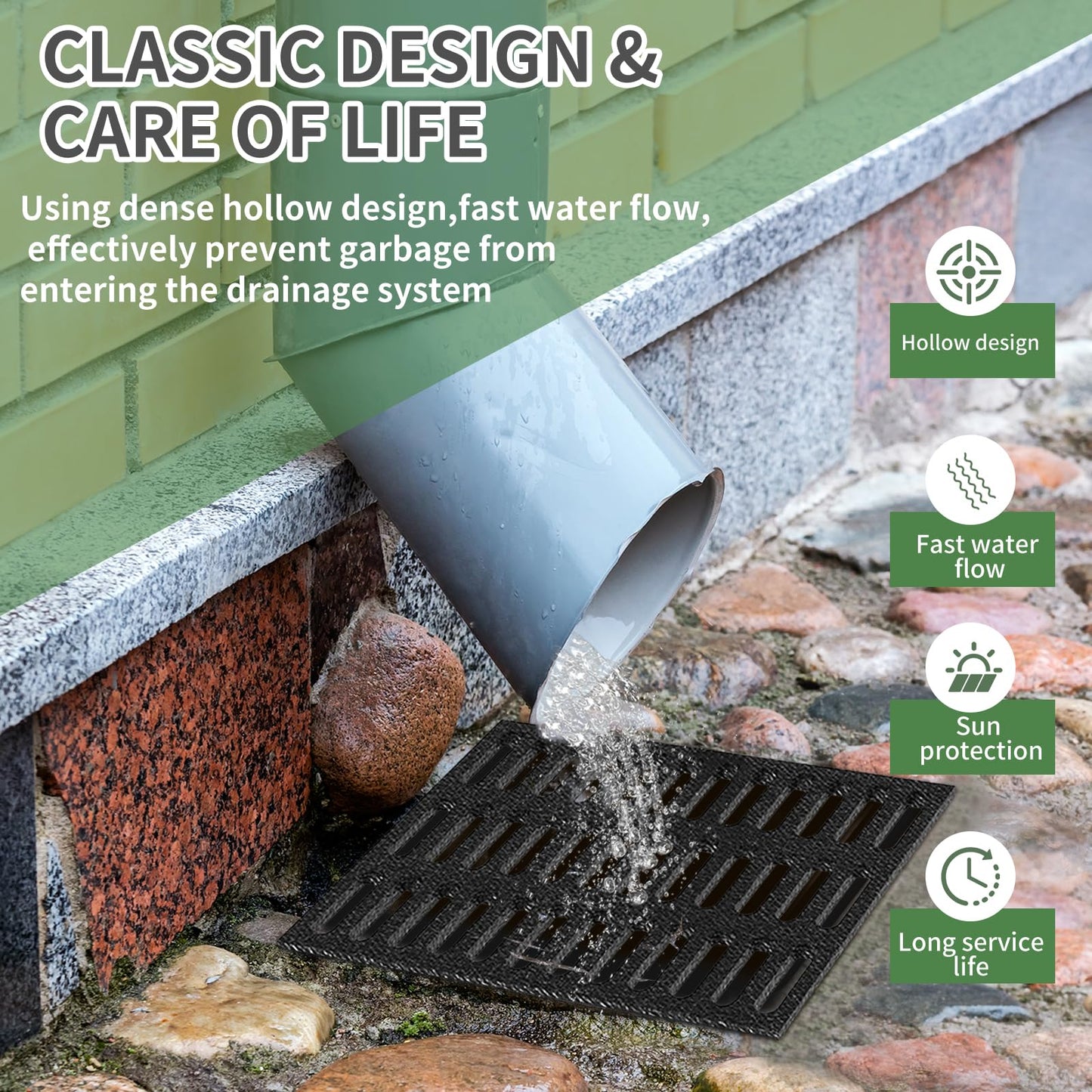 Cast Iron Drain Grate, 24 * 24in Heavy Duty Outdoor Drain Cover, B125 Class Channel Grate, Metal Sewer Grate, Black Square Drainage Grate for Concrete Floor, Yard, Driveway & Garage.