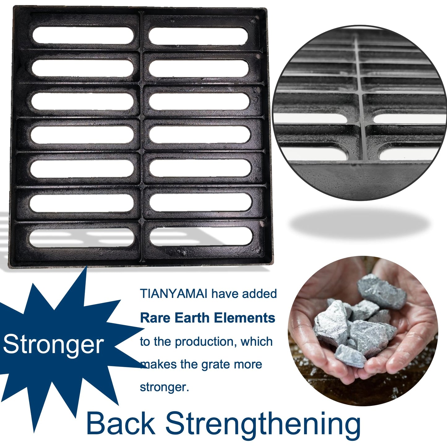 TIANYAMAI Cast Iron Drain Grate 16x16 in for Vodaland Catch Basin, B-Class 28100 lbs Heavy-Duty Driveway Channel Cover, Outdoor Trench Drainage Grate, Square Metal Sewer Cover 4pcs (True 15.4x15.4)