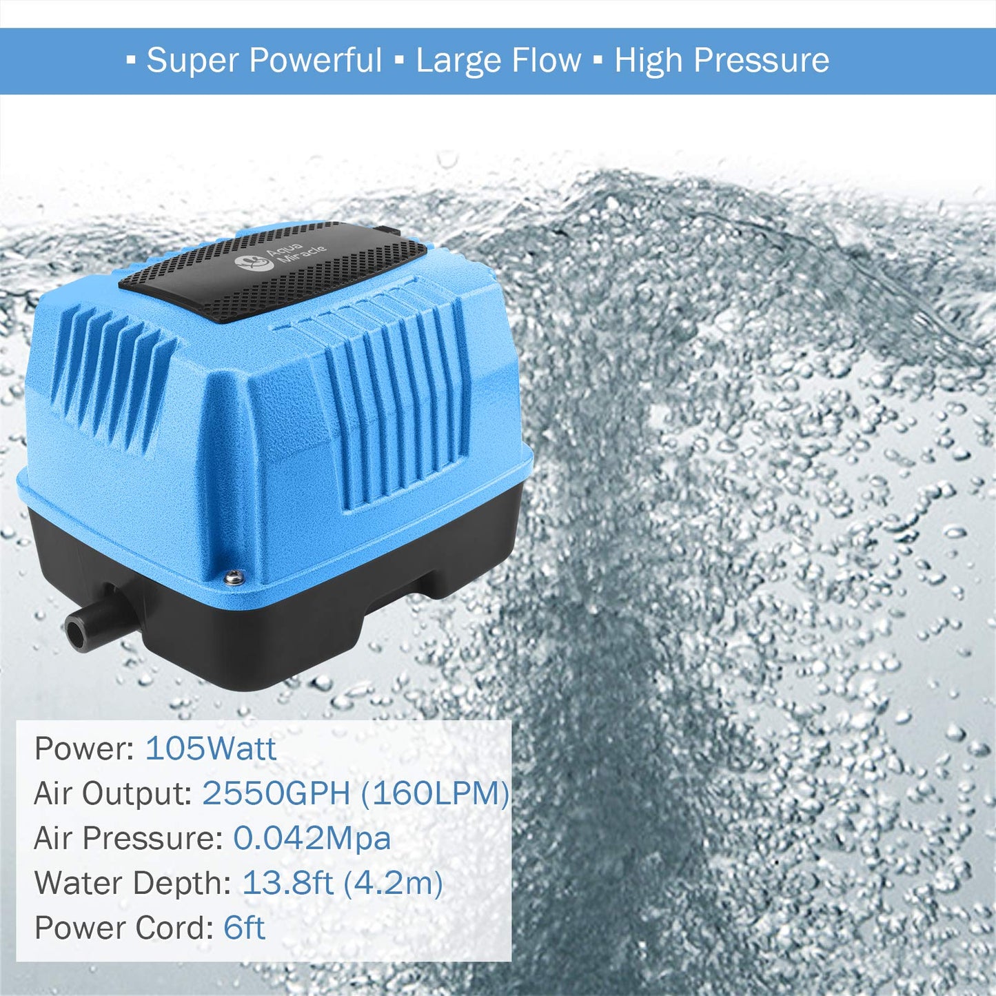 AquaMiracle Linear Air Pump AP160 for Pond Aeration, 2550GPH Septic Air Pump Pond Aerators for Outdoor Ponds, Hydroponic, Waste Treatment, Aquarium, Fish Farm, Seafood Restaurant