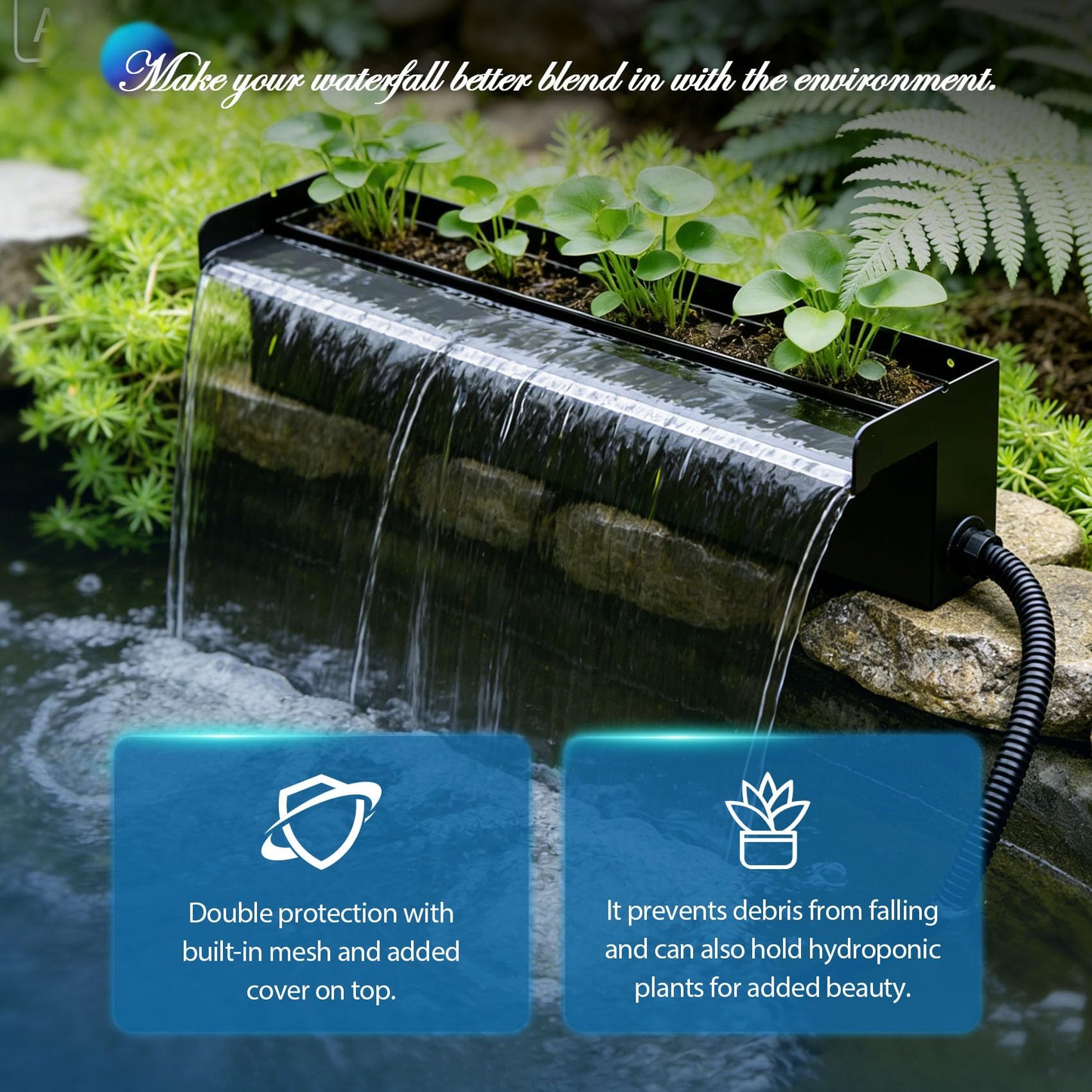 16 Inch Pond Spillway Waterfall Kit with 930GPH Pump, for Up to 6000 Gallon Ponds, Garden Patio Outdoor Water Feature,Waterfall for Pond(3-Year Warranty)