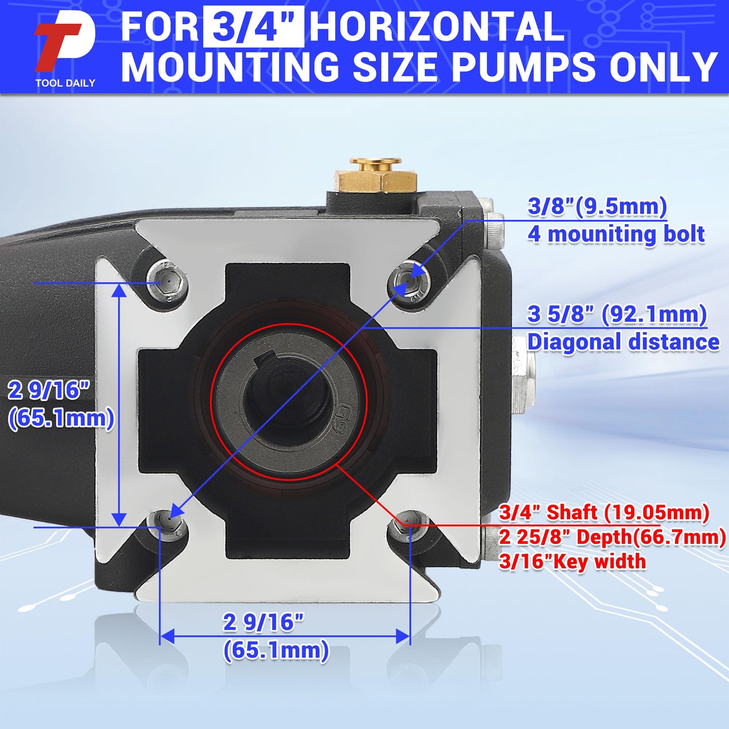 Tool Daily Horizontal Triplex Pressure Washer Pump, 3/4" Shaft Replacement Power Washer Pump 2600-3200 PSI, 2.4 GPM, Compatible with Simpson 90036 MSH3125 Honda GC190 GX200 GX160