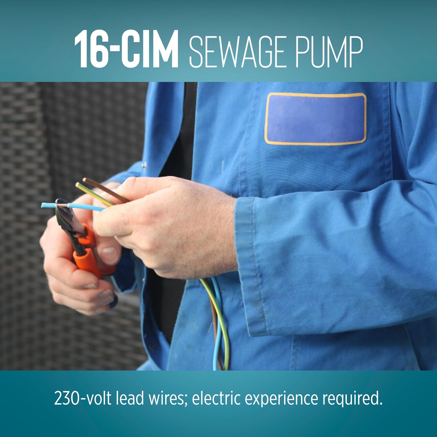 Little Giant 16S-CIM, 230-Volt, 1 HP, 9600 GPH Manual Submersible Sewage Ejector Pump, 40' Leads (Plugless), 3-Inch Discharge, Blue, 514630