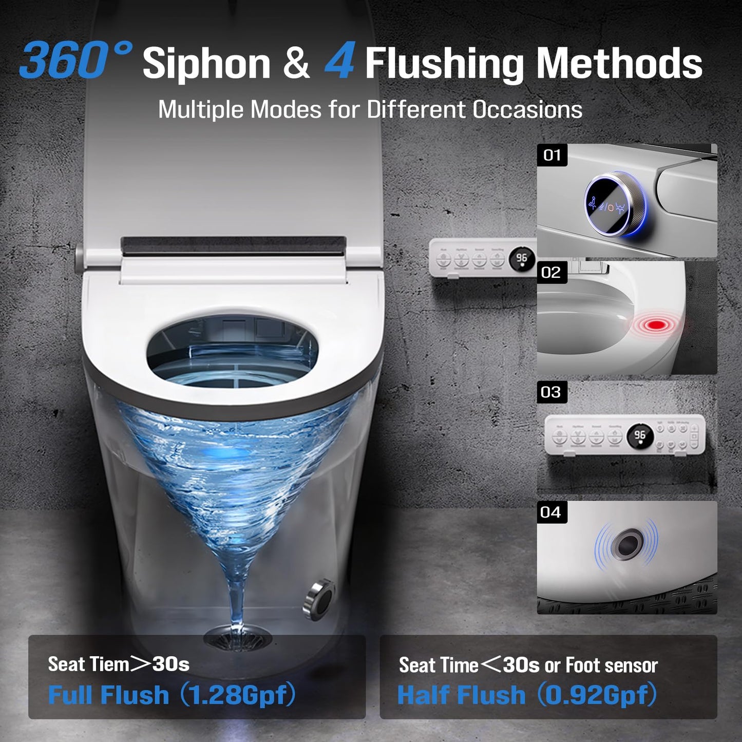 Smart Toilet with Bidet Built In, Heated Seat & Dual Auto Flush, Foot Sensor, Tankless Modern Elongated Electric Toilet with Warm Water Wash, Air Dryer, LED Display & 1000g MaP Flush, 1.28 GPF