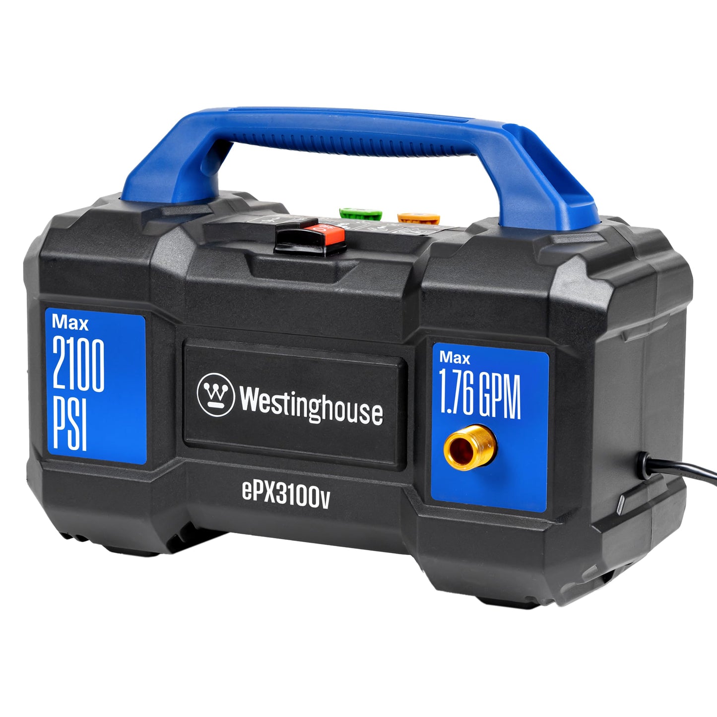 Westinghouse ePX3100v Electric Pressure Washer, 2100 Max PSI 1.76 Max GPM, Built-in Carry Handle, Detachable Foam Cannon, Pro-Style Steel Wand, 3-Nozzle Set, for Cars/Fences/Driveways/Home/Patios