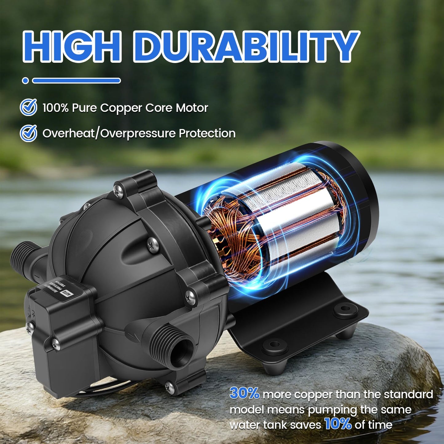 ANBULL Water Transfer Pump 110V 7.0GPM 75PSI, 5-Chamber Electric Water Diaphragm Pressure Pump with Automatic Pressure Switch, Self-Priming for RV, Marine, Home Water System & Irrigating