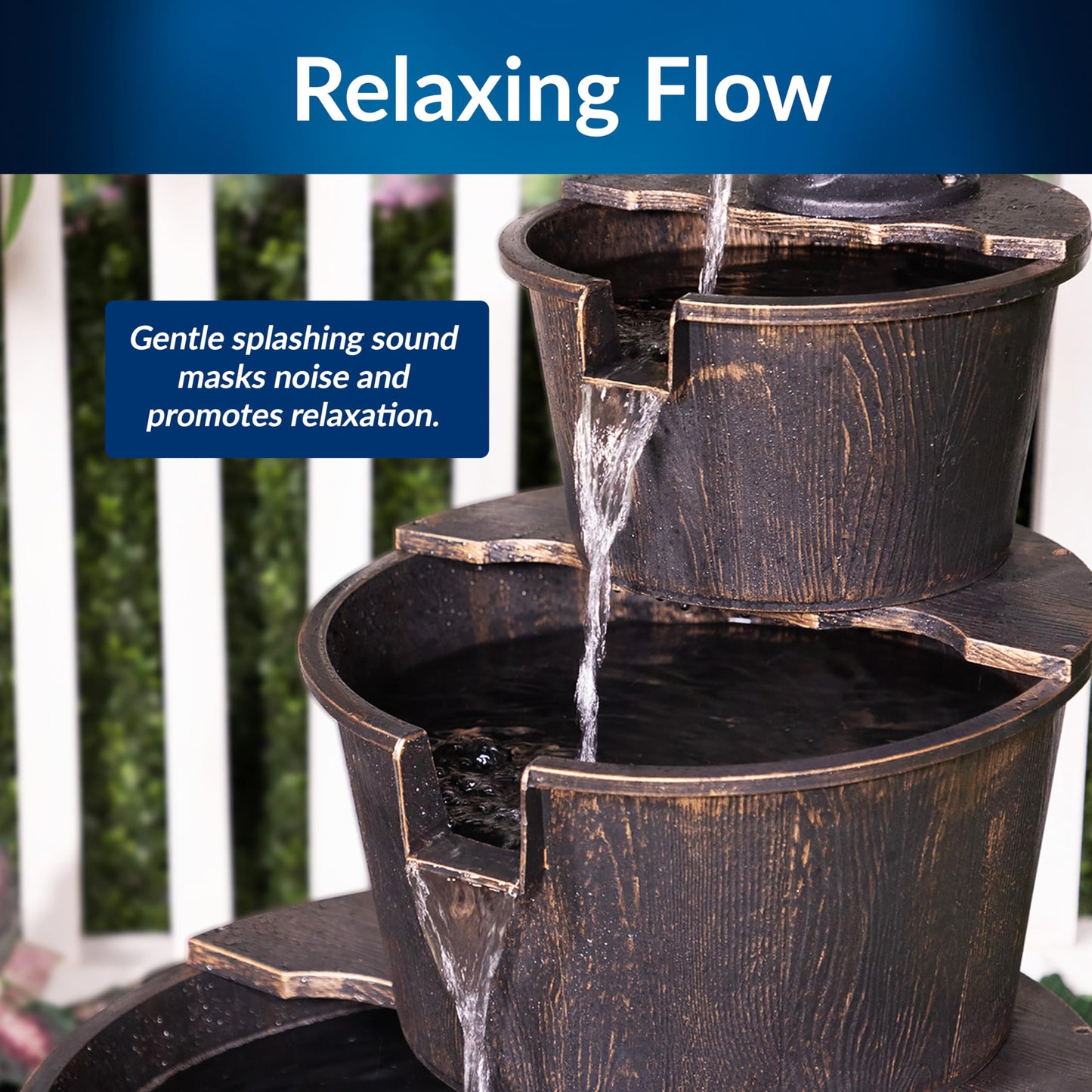 Alpine Corporation 40" Tall Outdoor Floor Tiered Rustic Pump and Barrel Water Fountain, Old-Fashioned Waterfall for Garden, Patio, Yard Decor, Dark Brown