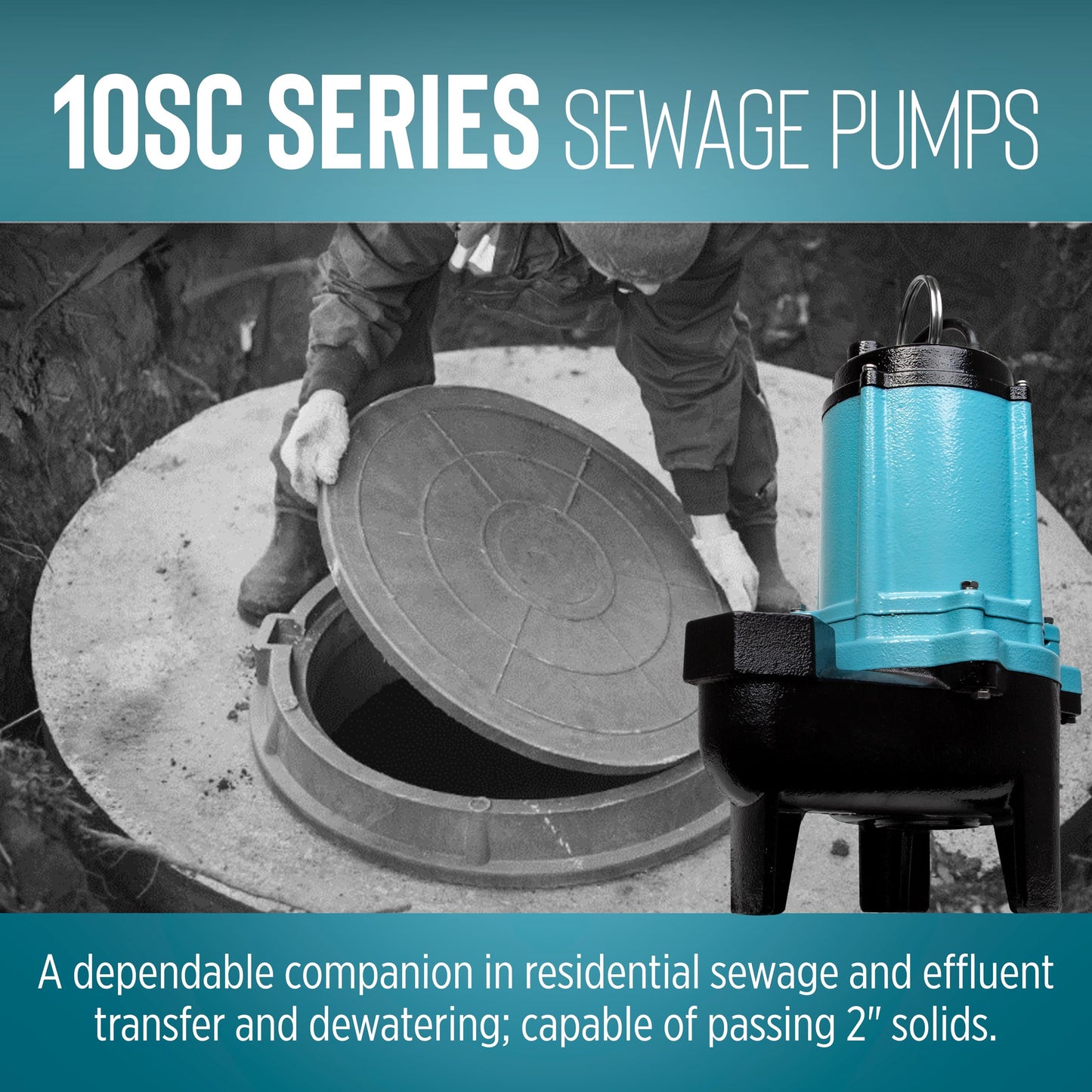 Little Giant 10SC-CIM 115 Volt, 1/2 HP, 7200 GPH Cast Iron Manual Submersible Sewage/Effluent Pump with 20-Ft. Cord (No Switch), Blue, 511432