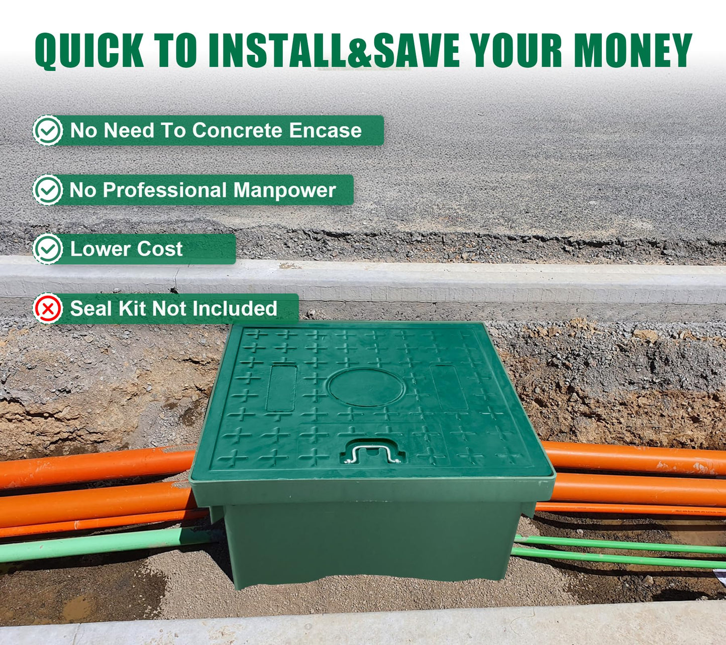 Natotela 24x16x16in Underground Splice Boxes W/Solid Handle Inspection Cover Deep Enclosure Plastic Precast Pull Distribution Pit Access Electrical Junction Boxes Drillable Tapered Wiring Cable Box
