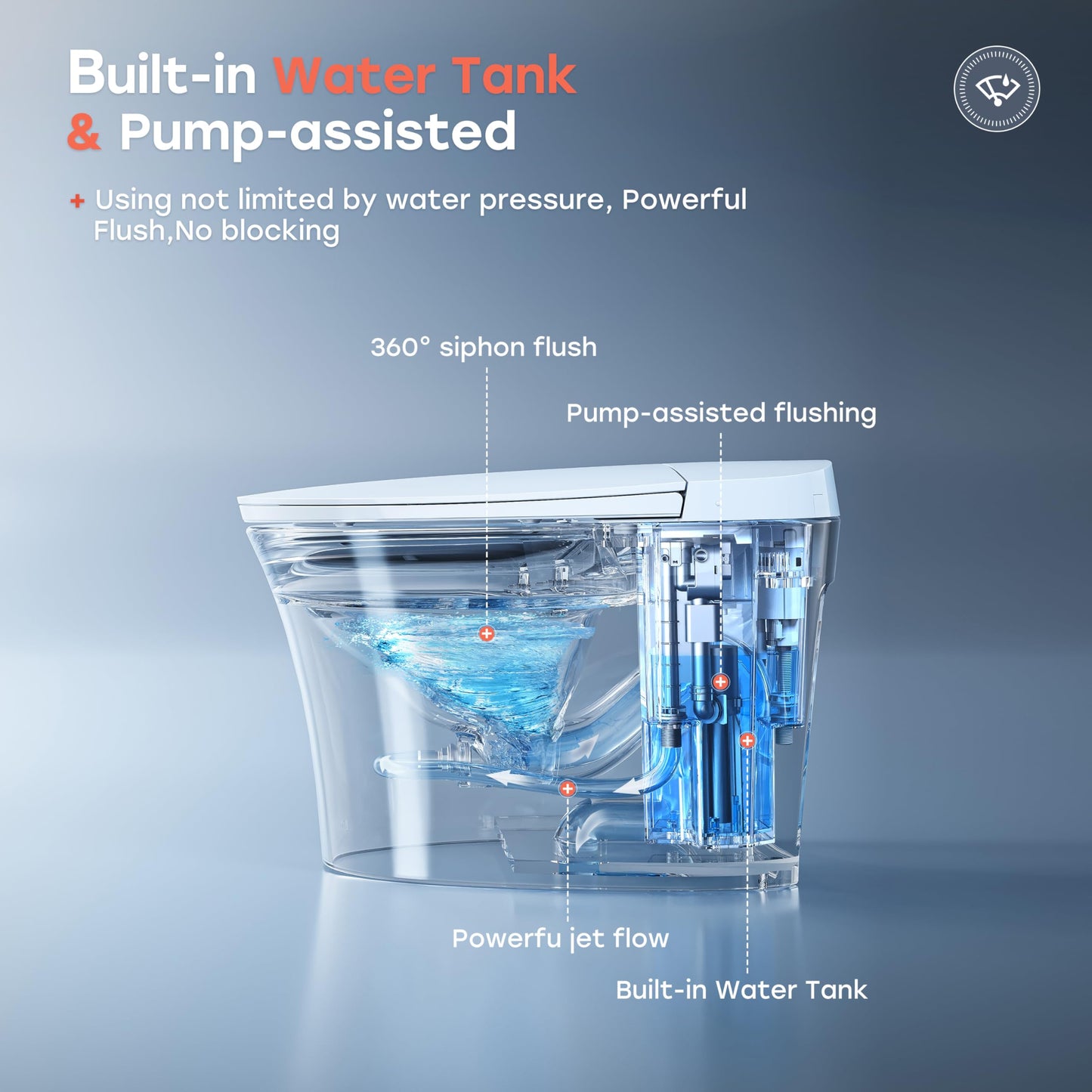 HOROW T33 Smart Toilet With Bidet Clean Water Washing, Plasma Air, ADA Compliant One Piece Toilet with Ultra-Powerful Flush, Heated Toilet Seat, Warm Dryer, Night Light, Deodorization