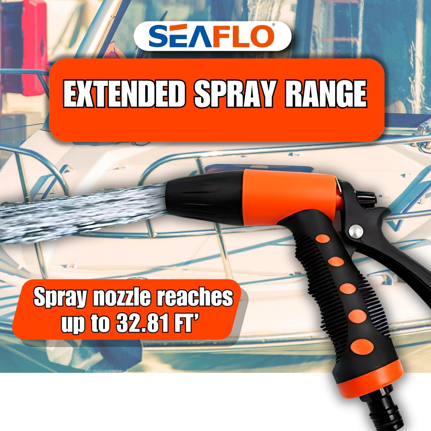 SEAFLO 55-Series Washdown Pump Kit - 12V DC, 5.5 GPM, 70 PSI, Self-Priming, Coiled Hose, Spray Nozzle, High Flow for RV, Boat, Off-Grid, Freshwater, and Saltwater Applications 4-Year Warranty