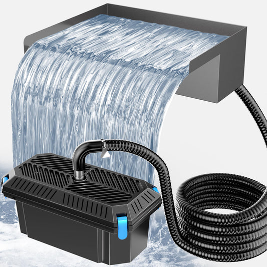 POPOSOAP 12INCH Stainless Steel Pond Waterfall Spillway with Multi-Stage Filter, 40W 660GPH Submersible Pump Kit with 9.8FT Tubing for Garden Ponds, Koi Ponds, Aquariums,Outdoor Landscapes-P7331