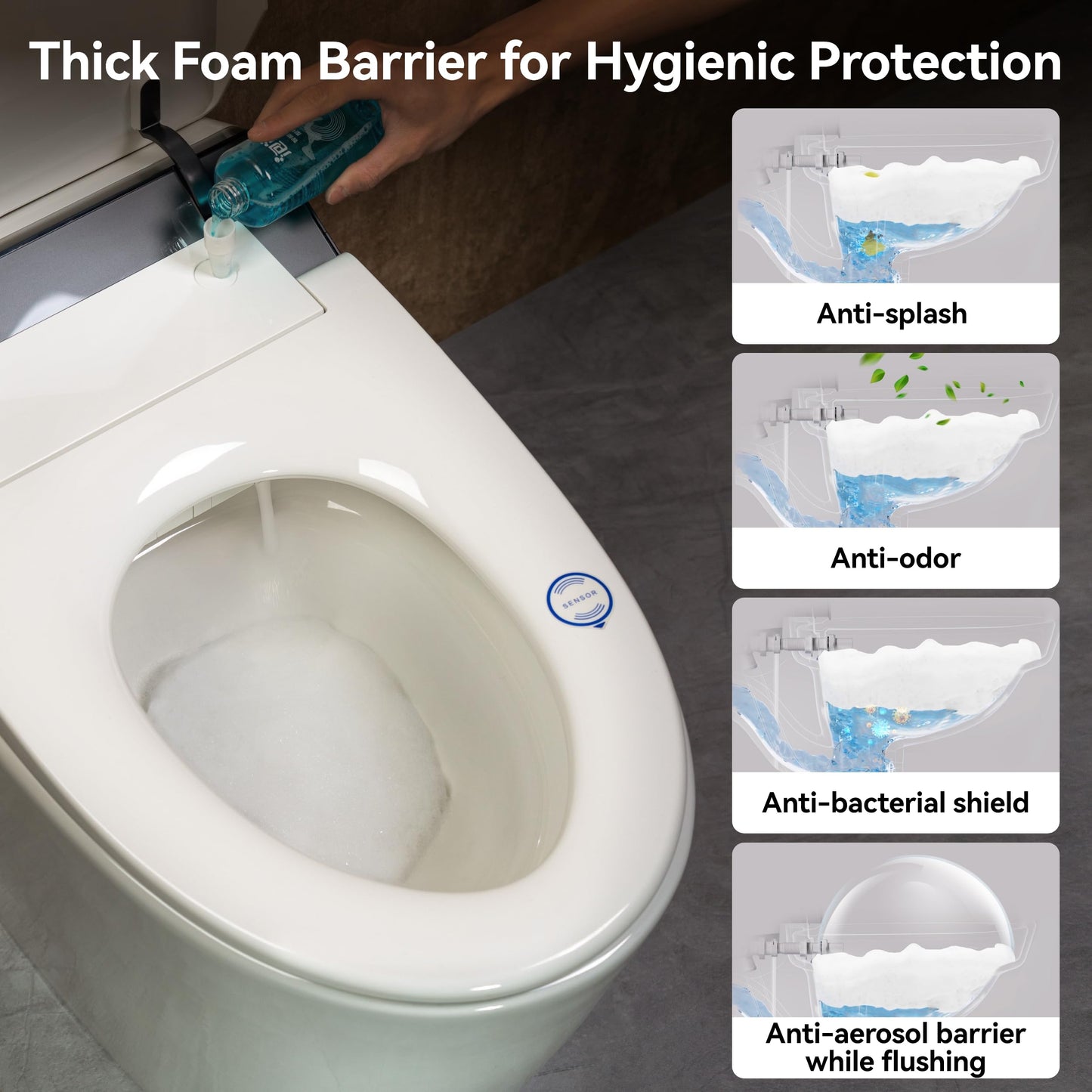 ihatit Artistic Smart Toilet,Smart Toilet with Bidet Built in,Foam Dispenser,Auto Open Close,Deodorization,1000Gram MaP Flush,ADA Height,Auto Flush,Heated Seat,Warm Water,Modern toilet