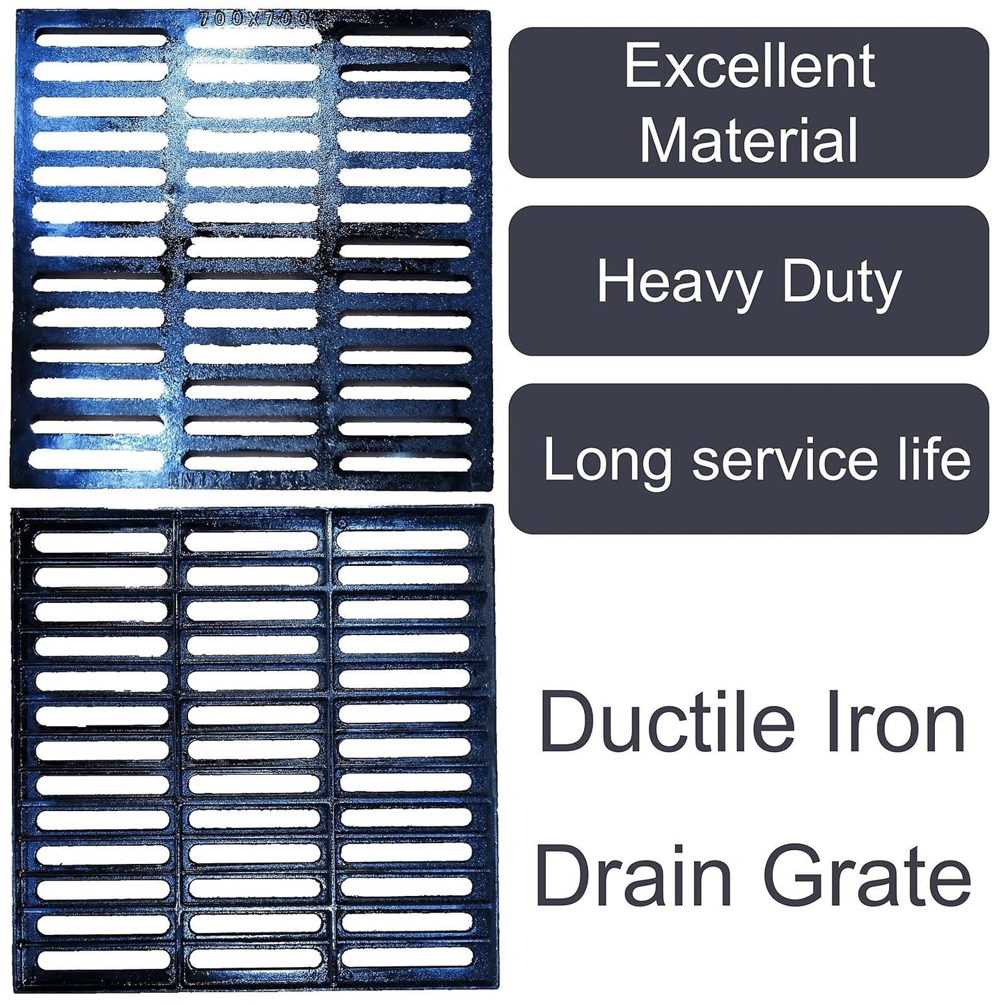 MASSLUNT Cast Iron Drain Grate, 28x28 Outdoor Drain Cover, B Class Sewer Grate, Durable Heavy Duty Channel Grate, Black Square Drainage Grate for Driveway, Concrete, Yard, Garage (27.6x27.6)