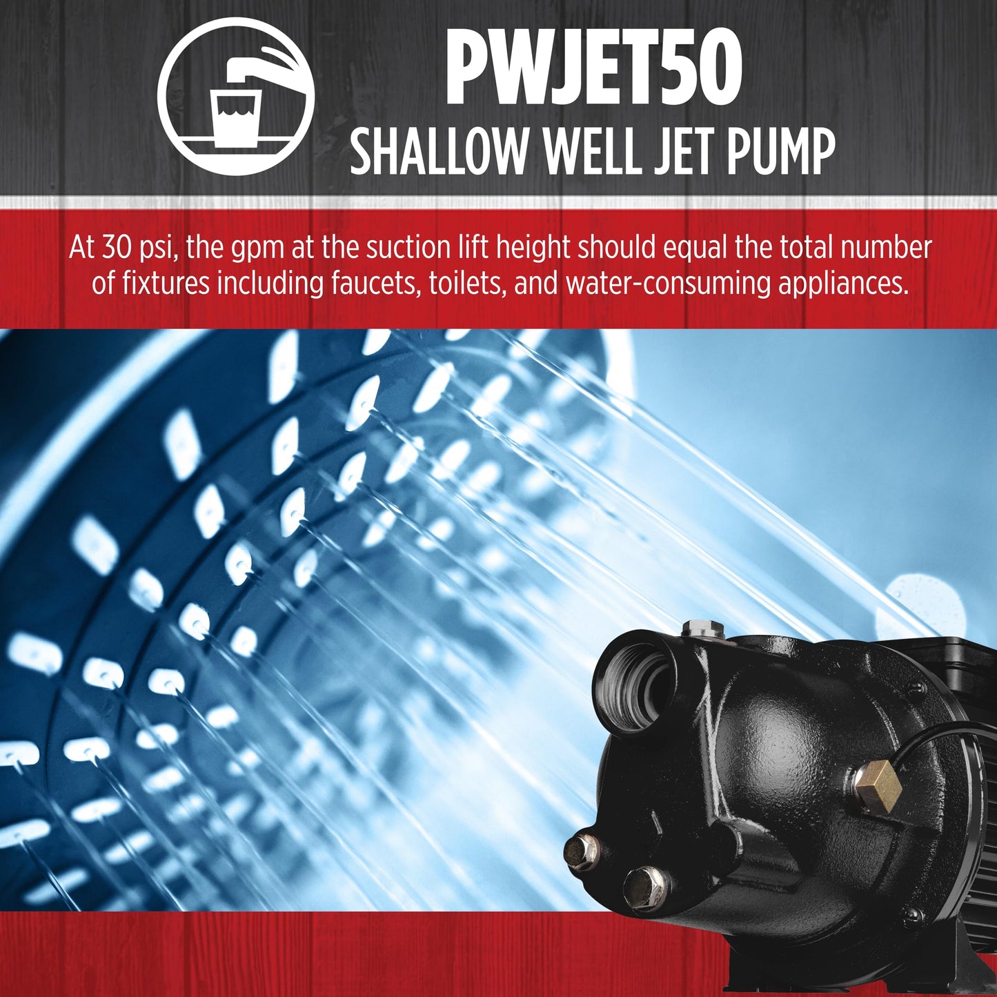 Red Lion PumpWorks 1/2 HP, 7.4 GPM, 115/230 Volt PWJET50 Cast Iron Shallow Well Jet Pump, Black 97080501
