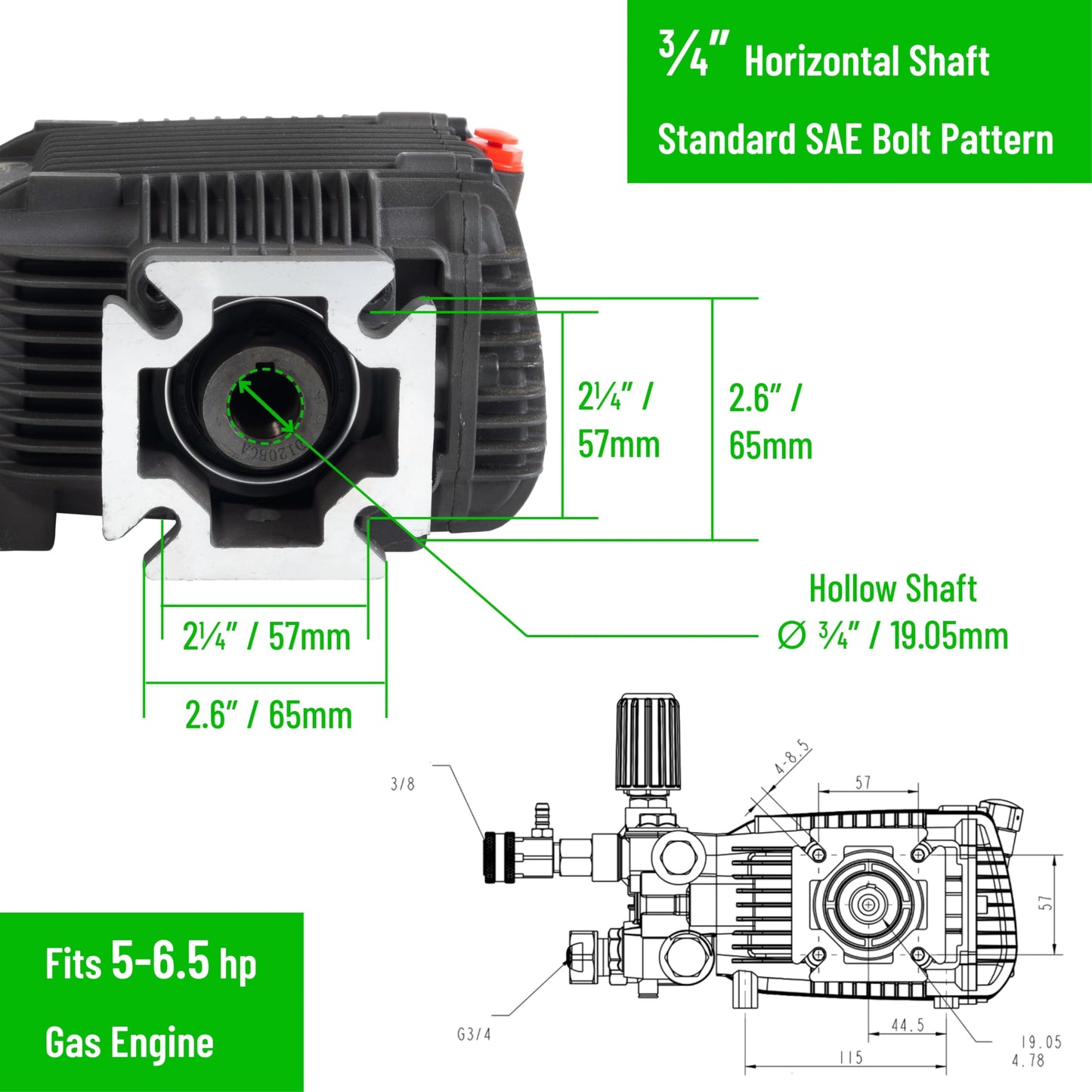 Canpump CF 3030 G: 3000 psi @ 3.1 US gpm Pressure Washer Pump with External Unloader (Easily Replaceable), 3/4-inch Gas Shaft, Horizontal Replacement Triplex Pump