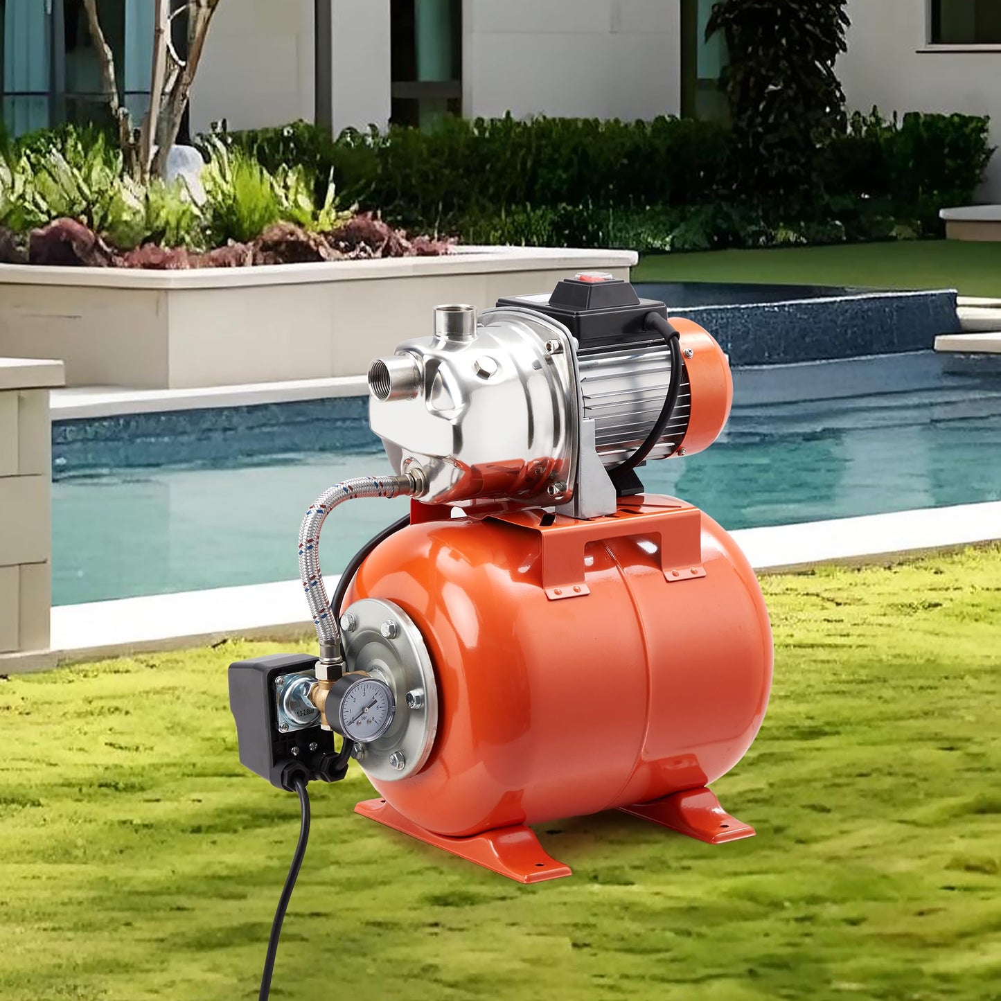 1.6HP Shallow Well Pump with Pressure Tank,1340 GPH Flow Rate, 115V Automatic Pressure Switch, Stainless Steel Well Pump for Home Irrigation, Lawn, Farm, Water Pressure Boosting,Winter Proof Design