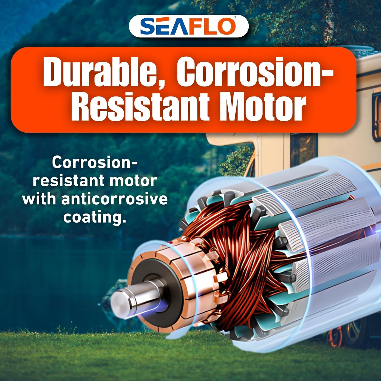 SEAFLO 55-Series Washdown Pump Kit - 12V DC, 5.5 GPM, 70 PSI, Self-Priming, Coiled Hose, Spray Nozzle, High Flow for RV, Boat, Off-Grid, Freshwater, and Saltwater Applications 4-Year Warranty