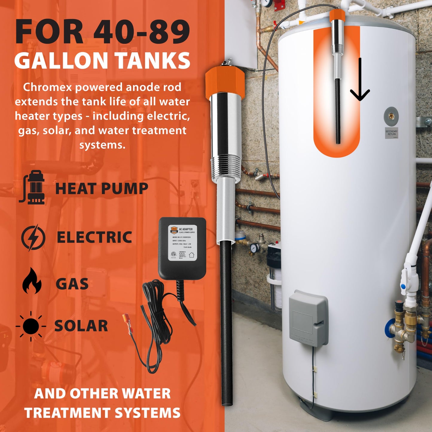 Powered Titanium Anode Rod Kit for Water Heater 40-89 Gallon with Flush and Descale Maintenance Kit, Not for Bradford White, Replace your Anode Rod and Flush your System Remove Scale and Sediment